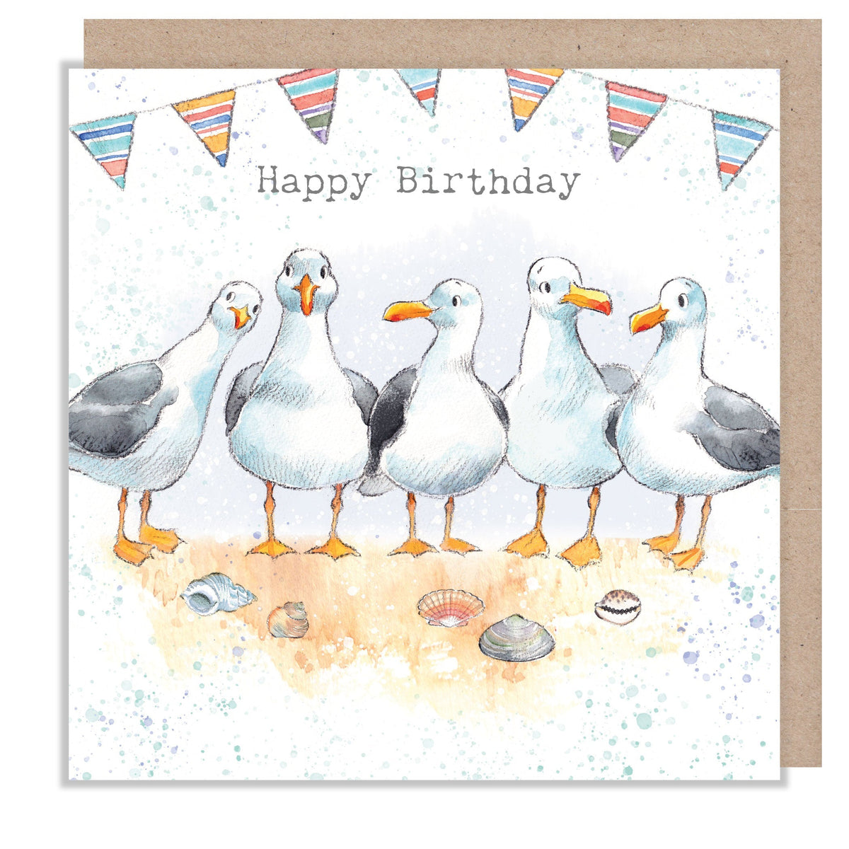 Birthday Card - Happy Birthday - Seagulls and Bunting