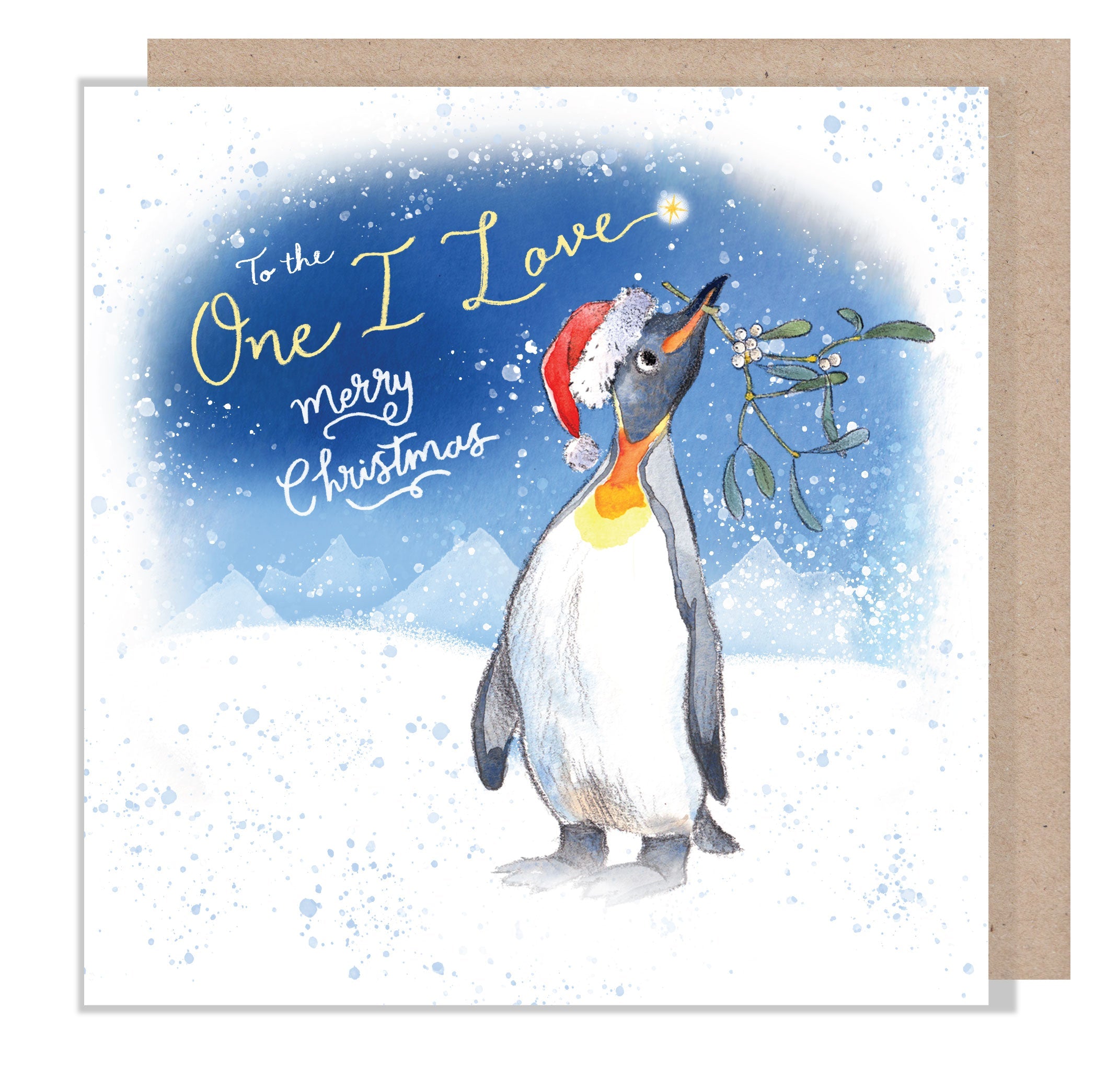 Christmas Card - to the One I Love - Penguin with Mistletoe