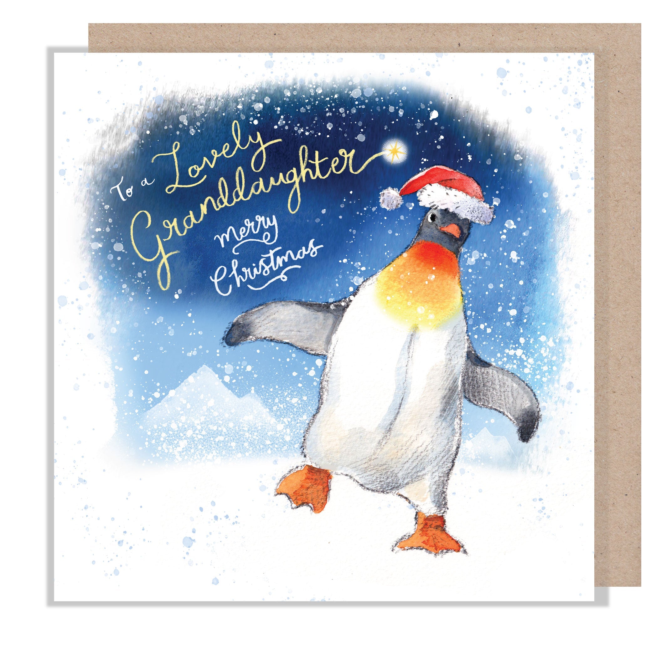 Christmas Card - Lovely Granddaughter - Penguin Wearing a Hat