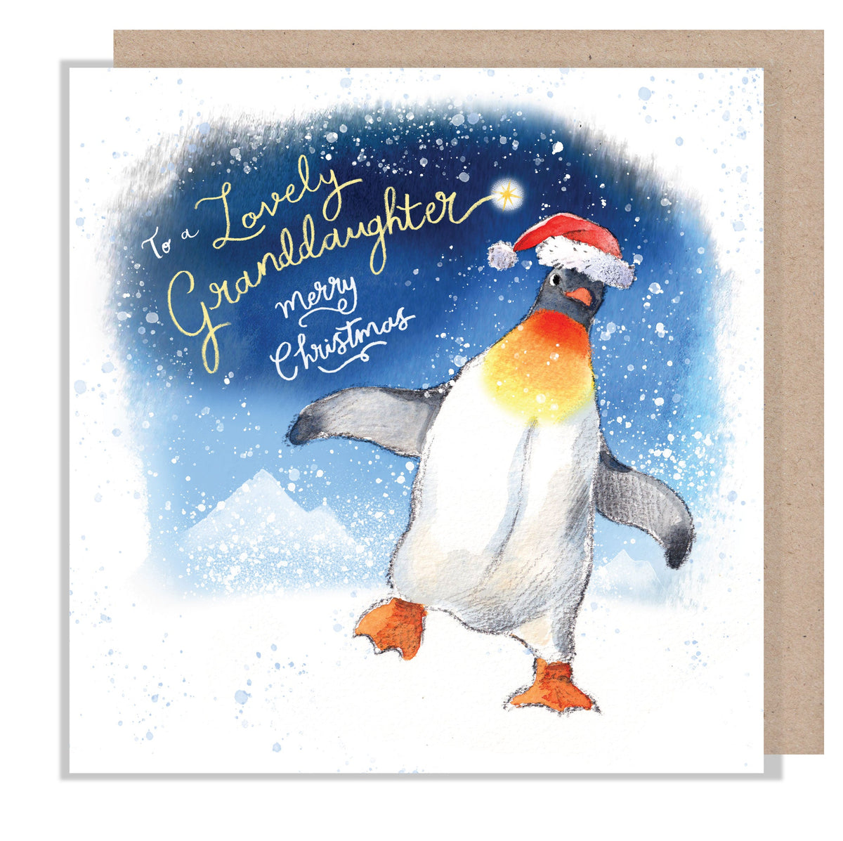 Christmas Card - Lovely Granddaughter - Penguin Wearing a Hat