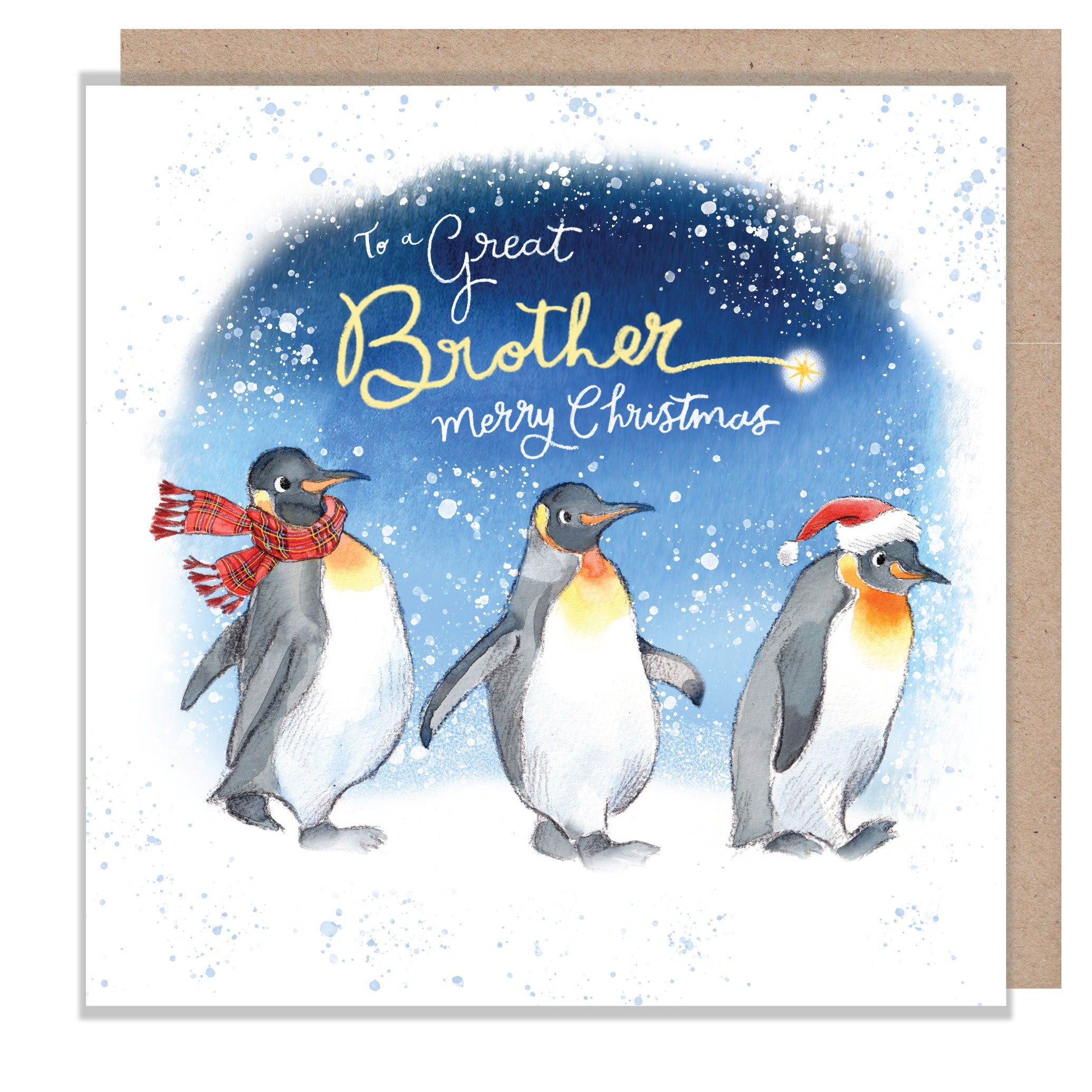 Christmas Card - Brother - 3 Penguins Walking