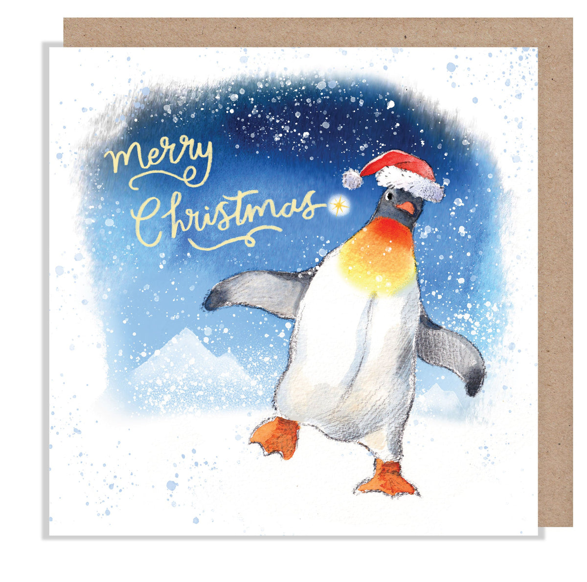 Christmas Card - Merry Christmas - Penguin Wearing Hat