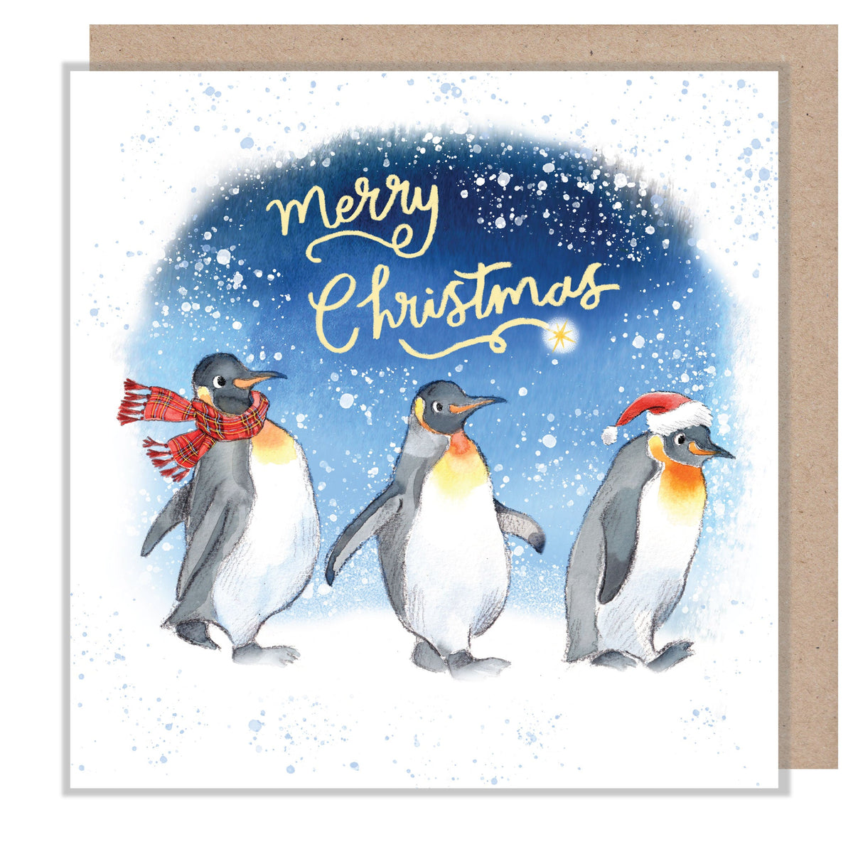 Christmas Card - Merry Christmas - 3 Penguins Walking