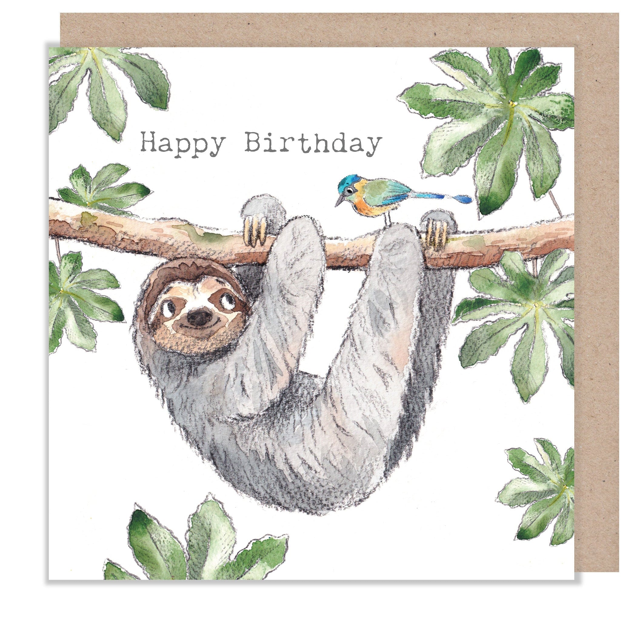 Greeting Card - Happy Birthday - Sloth and Bird on Branch