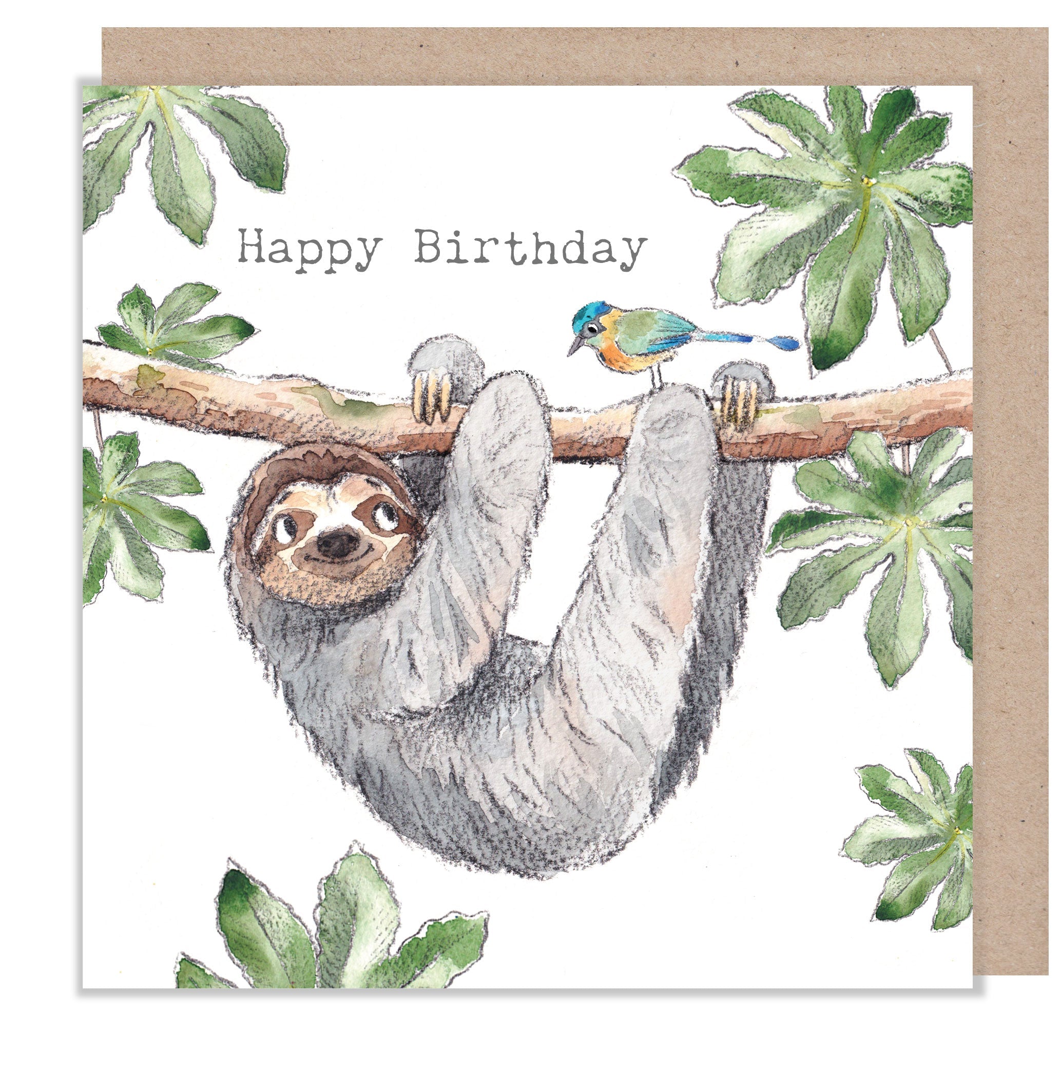 Greeting Card - Happy Birthday - Sloth and Bird on Branch