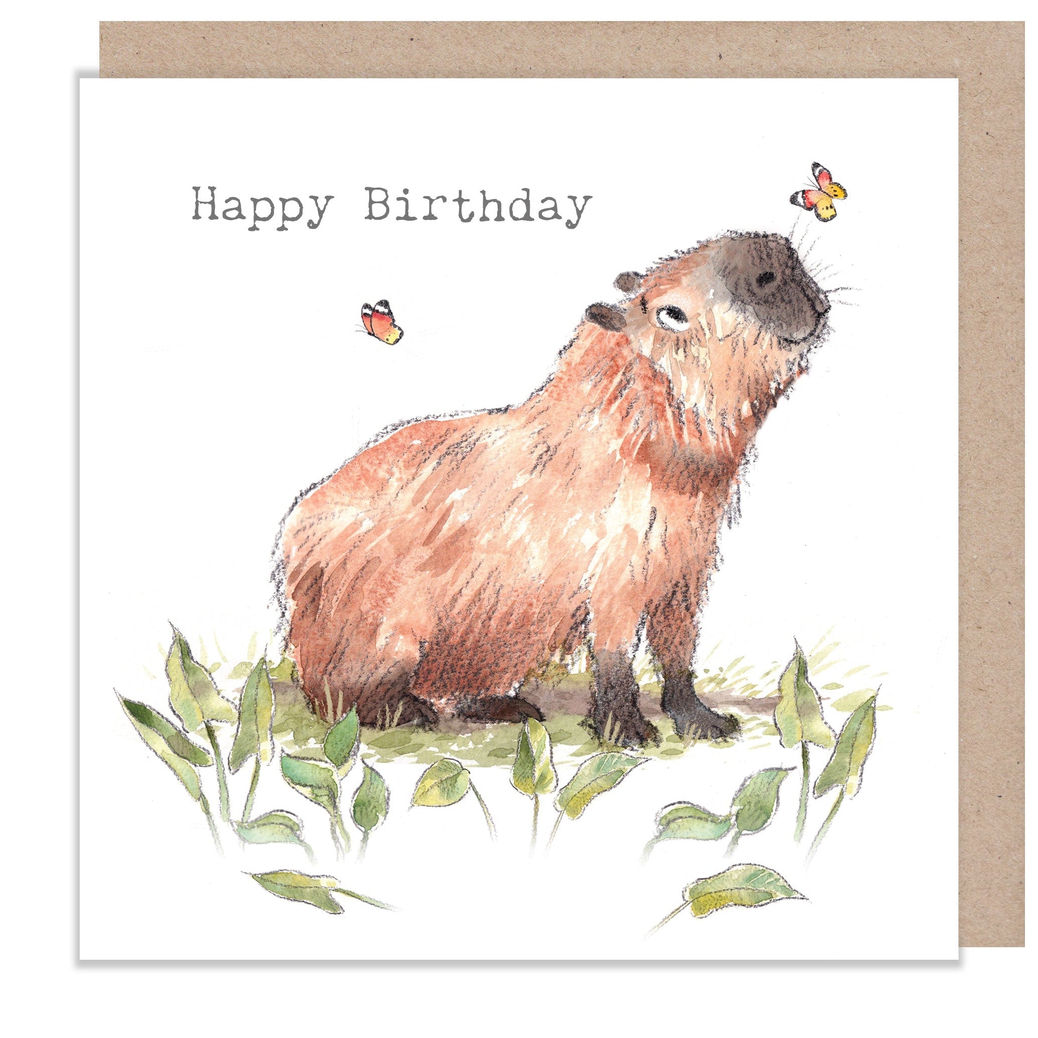 Greeting Card - Happy Birthday - Capybara with Butterflies