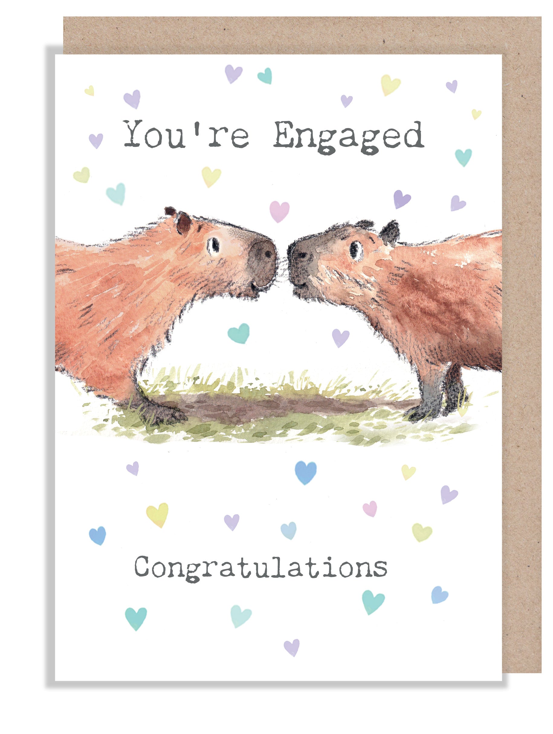 Greeting Card - You're Engaged - 2 Capybaras and Hearts