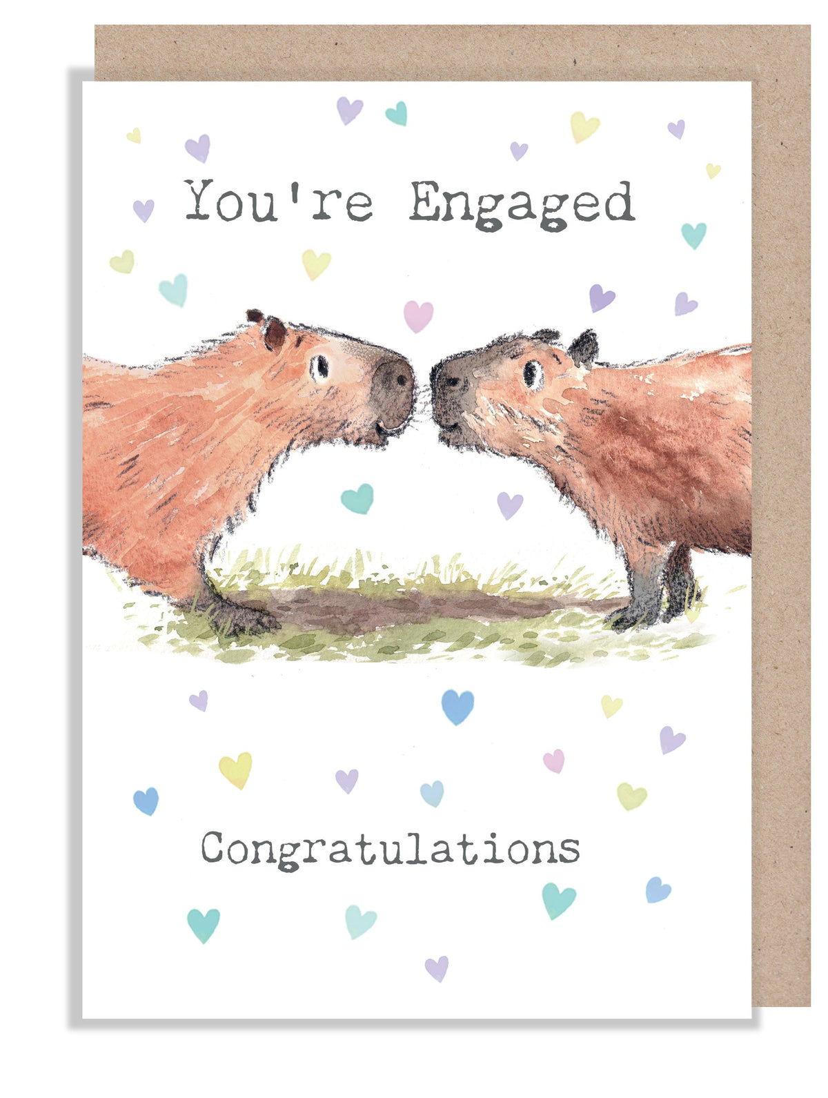 Greeting Card - You're Engaged - 2 Capybaras and Hearts