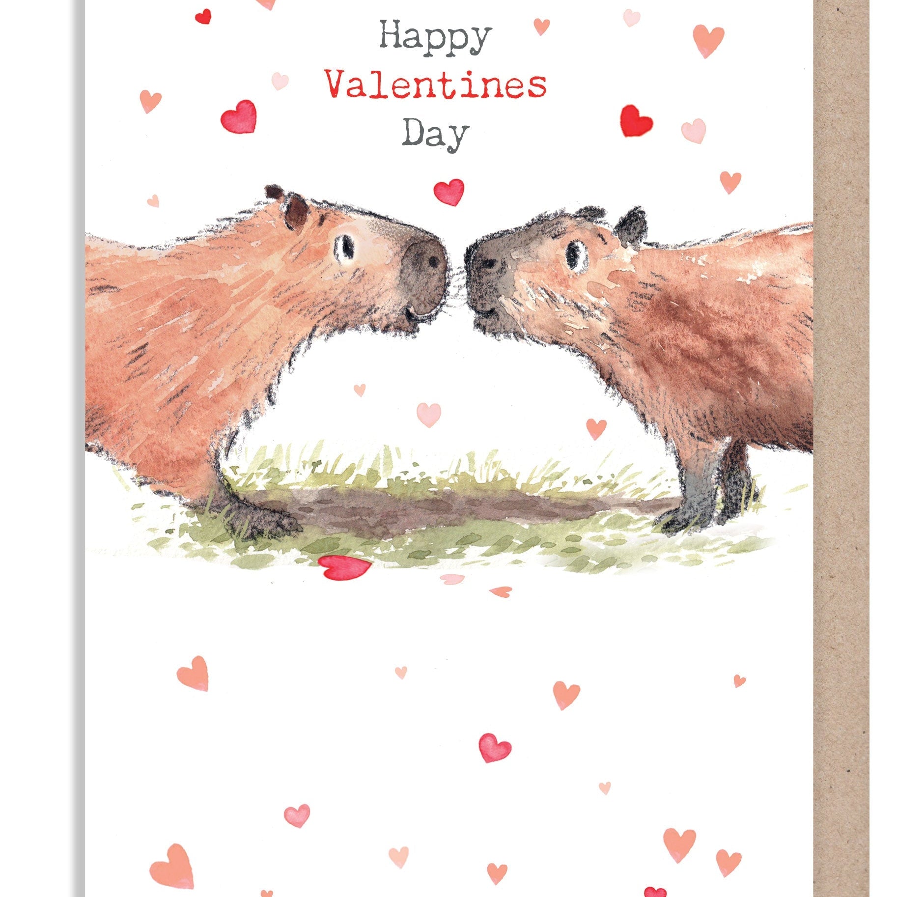 Greeting Card - Happy Valentines Day - 2 Capybaras with Hearts