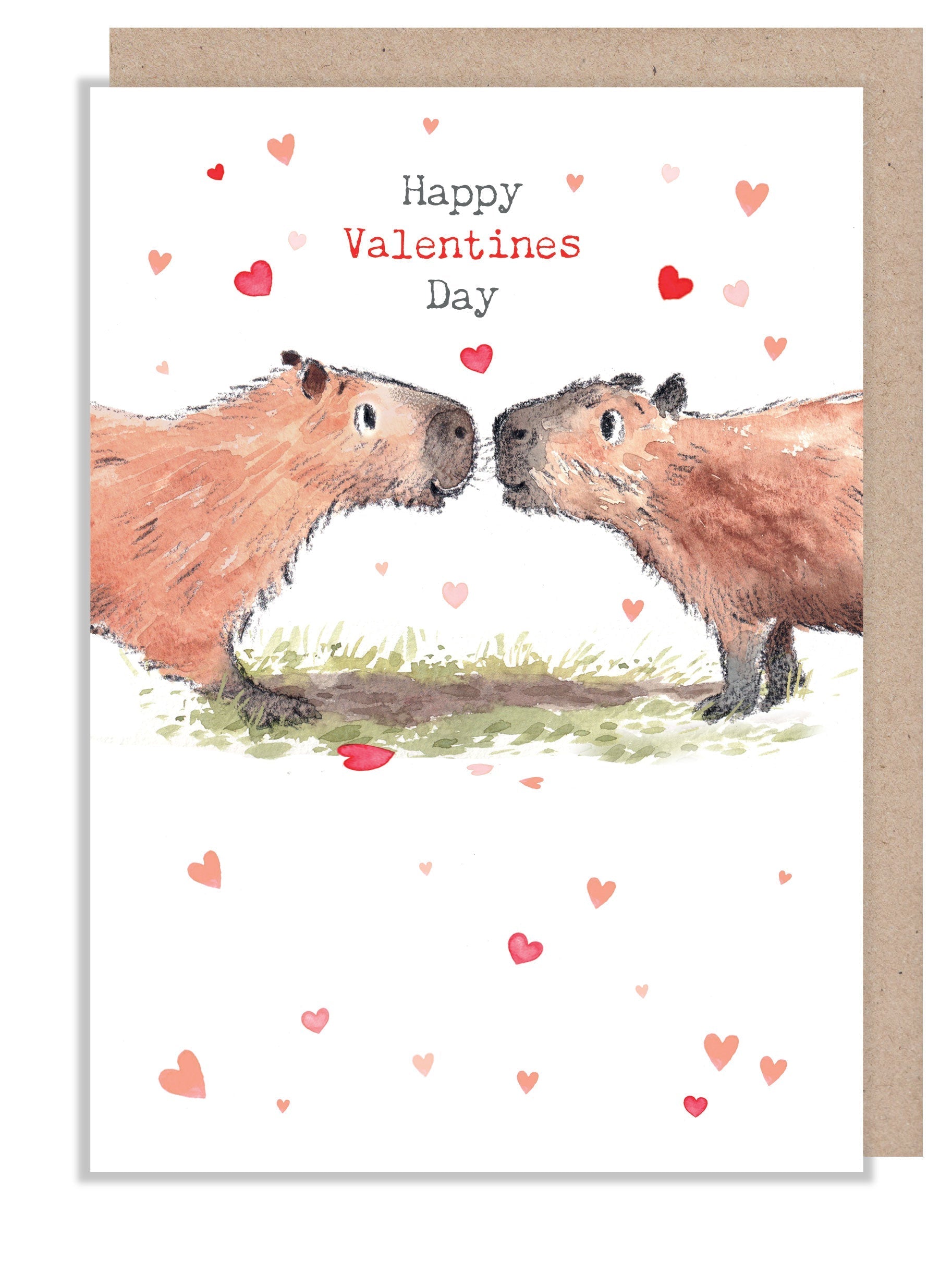 Greeting Card - Happy Valentines Day - 2 Capybaras with Hearts