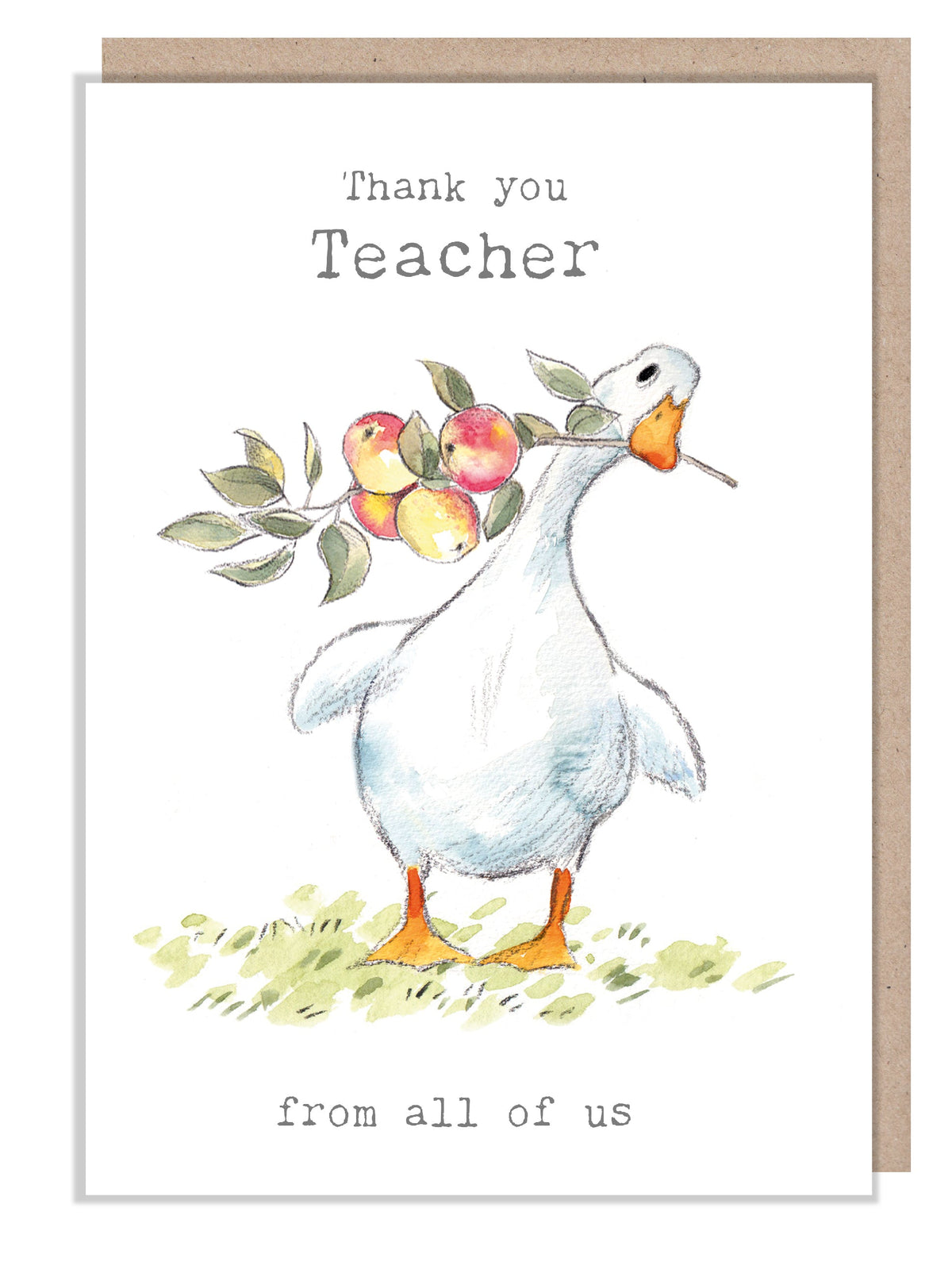 Thank You Teacher Christmas Card - Jumbo Size - White Duck with Apples