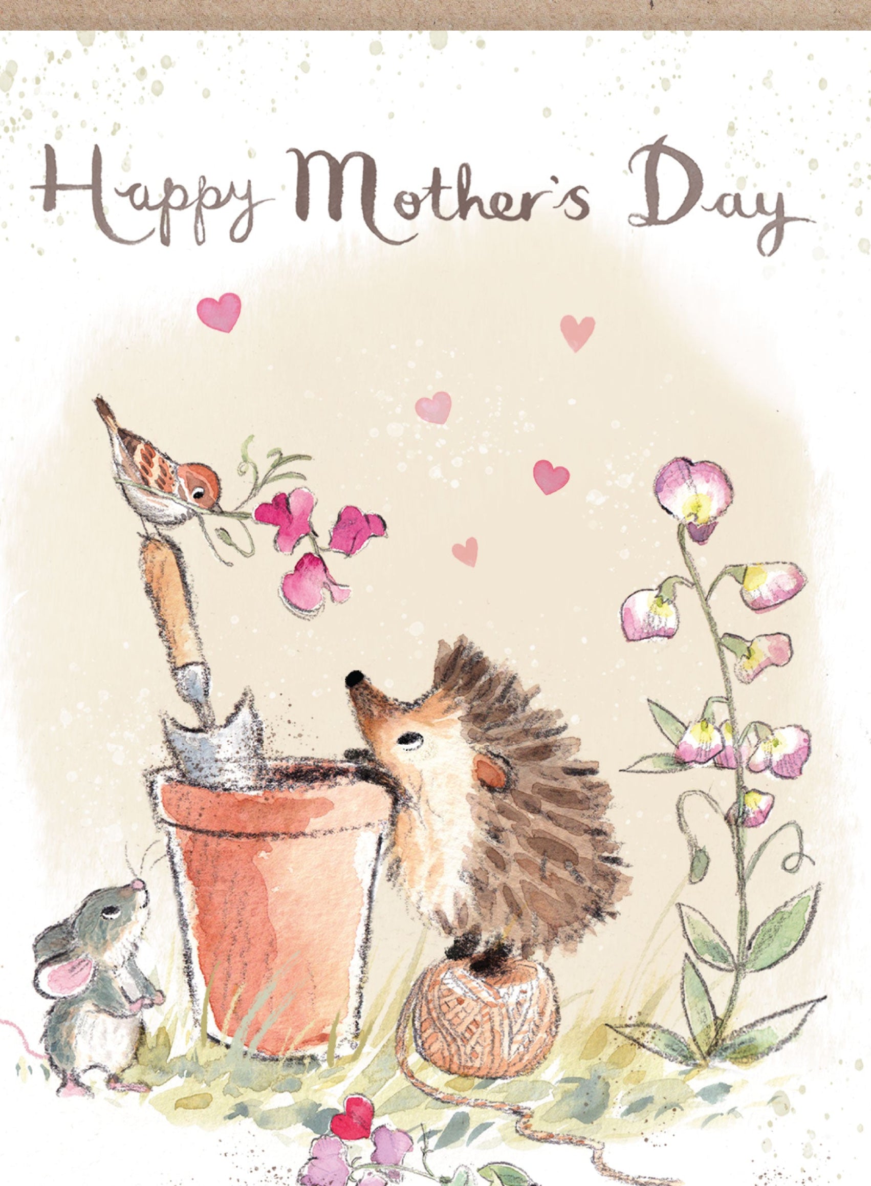 Mother's Day Card - Extra Large - Happy Mother's Day - Hedgehog, Mouse and Bird with Flowers and Flowerpot