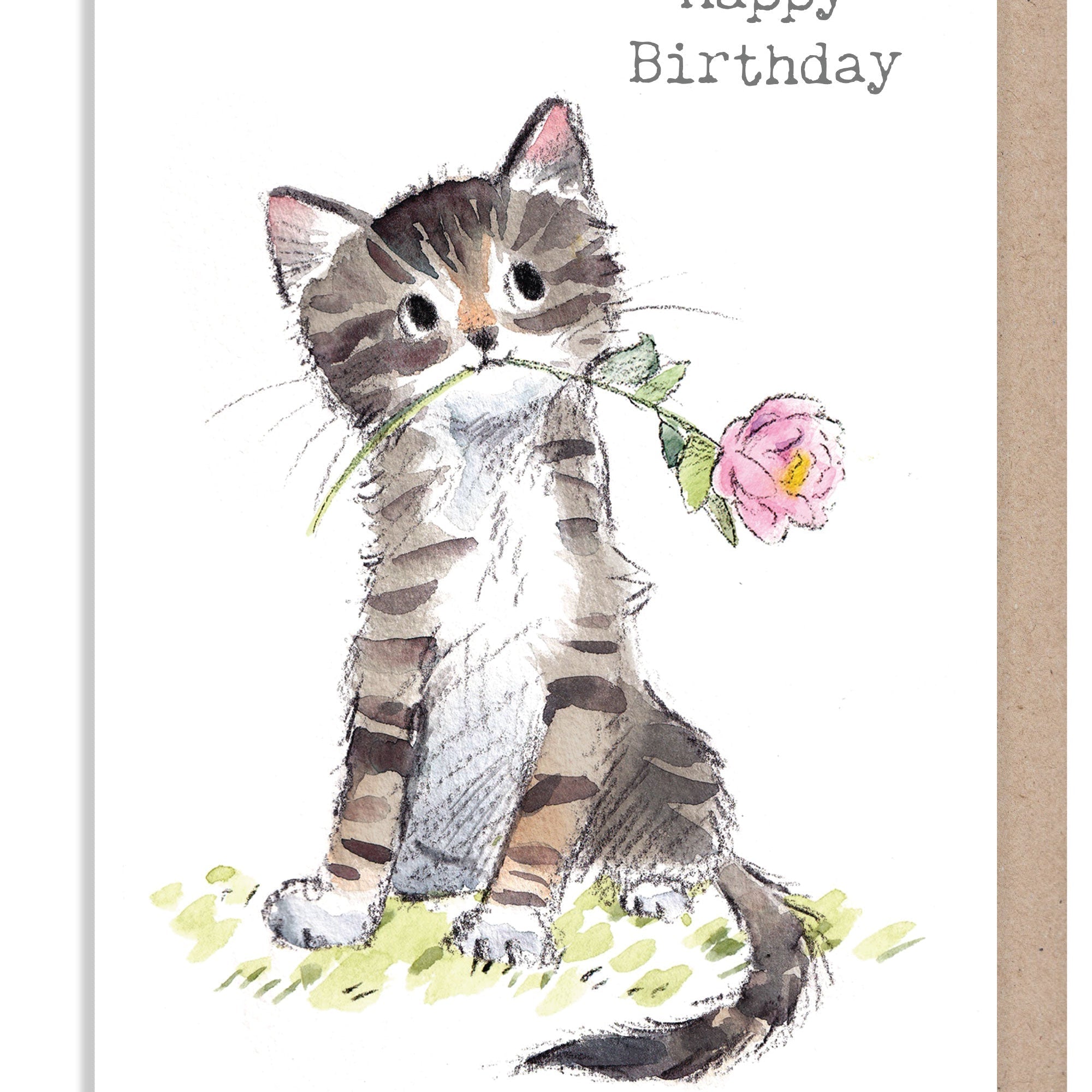 Extra Large Birthday Card - Tabby Kitten with Flower