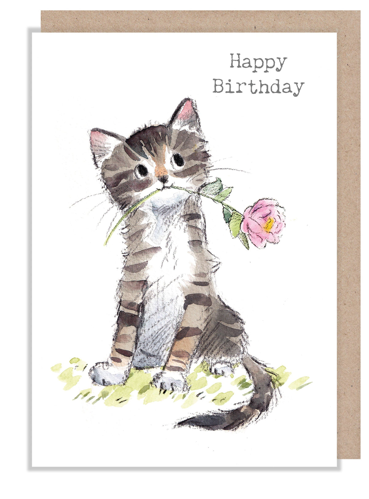 Extra Large Birthday Card - Tabby Kitten with Flower