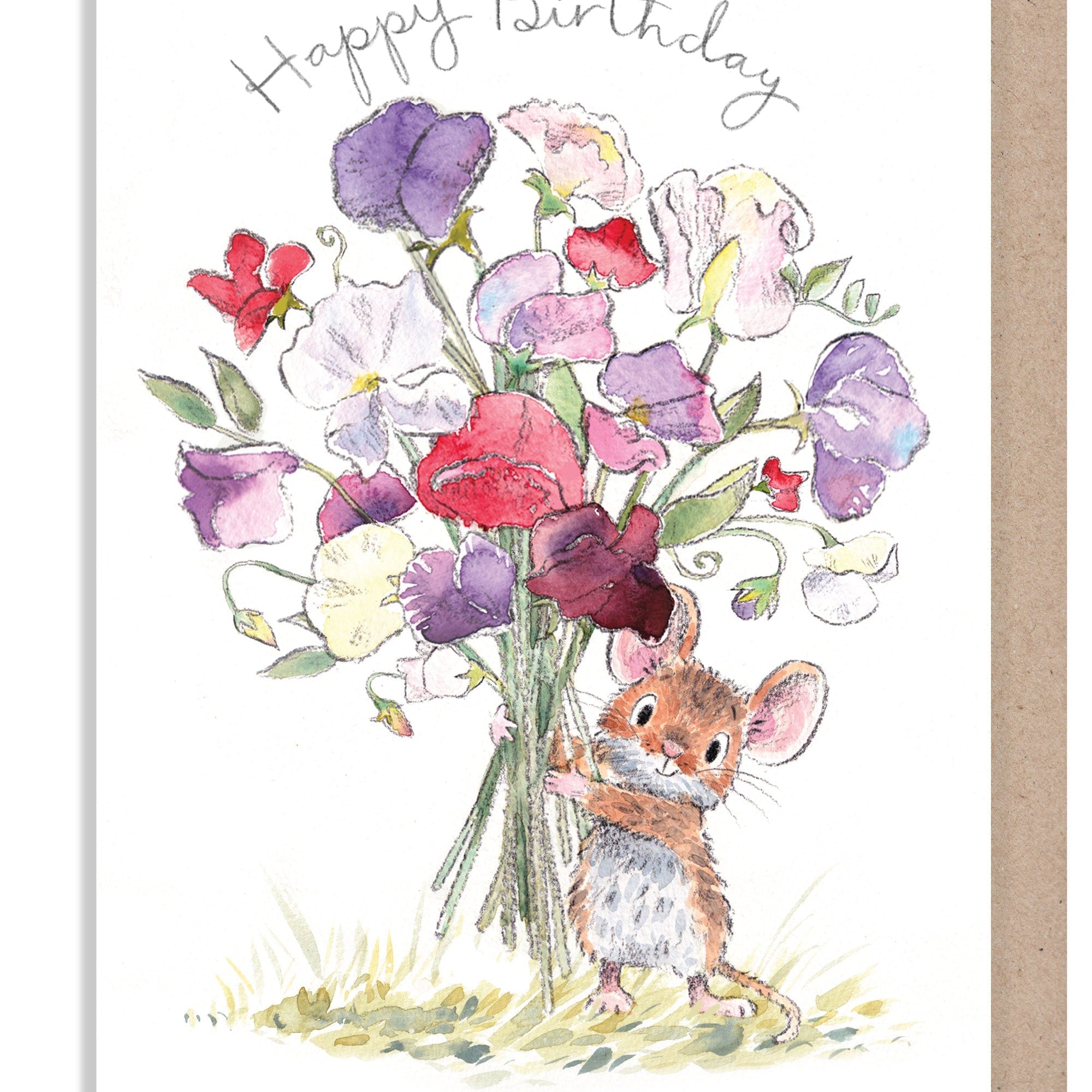 Extra Large Birthday Card - Dormouse with Sweetpeas