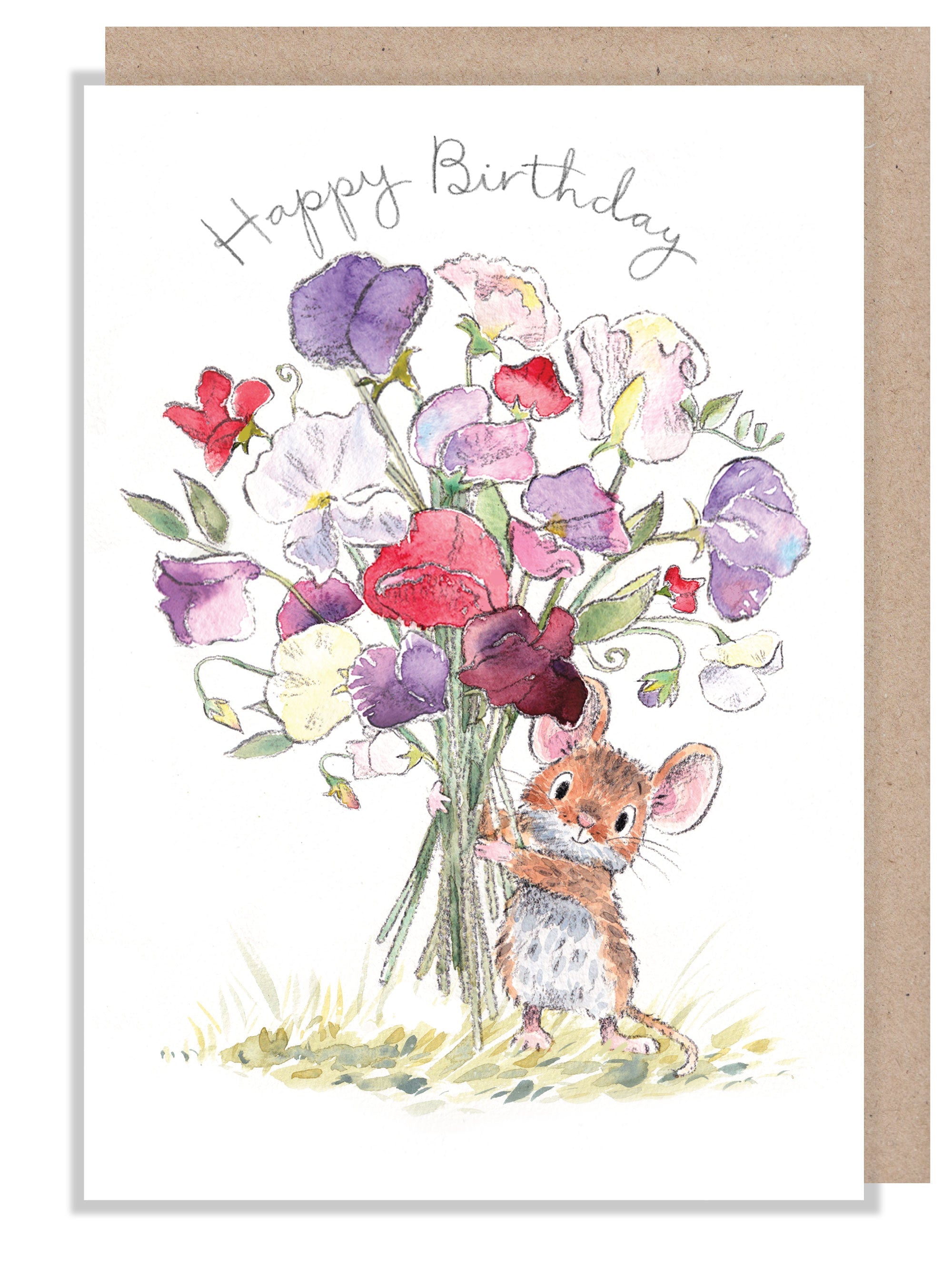 Extra Large Birthday Card - Dormouse with Sweetpeas