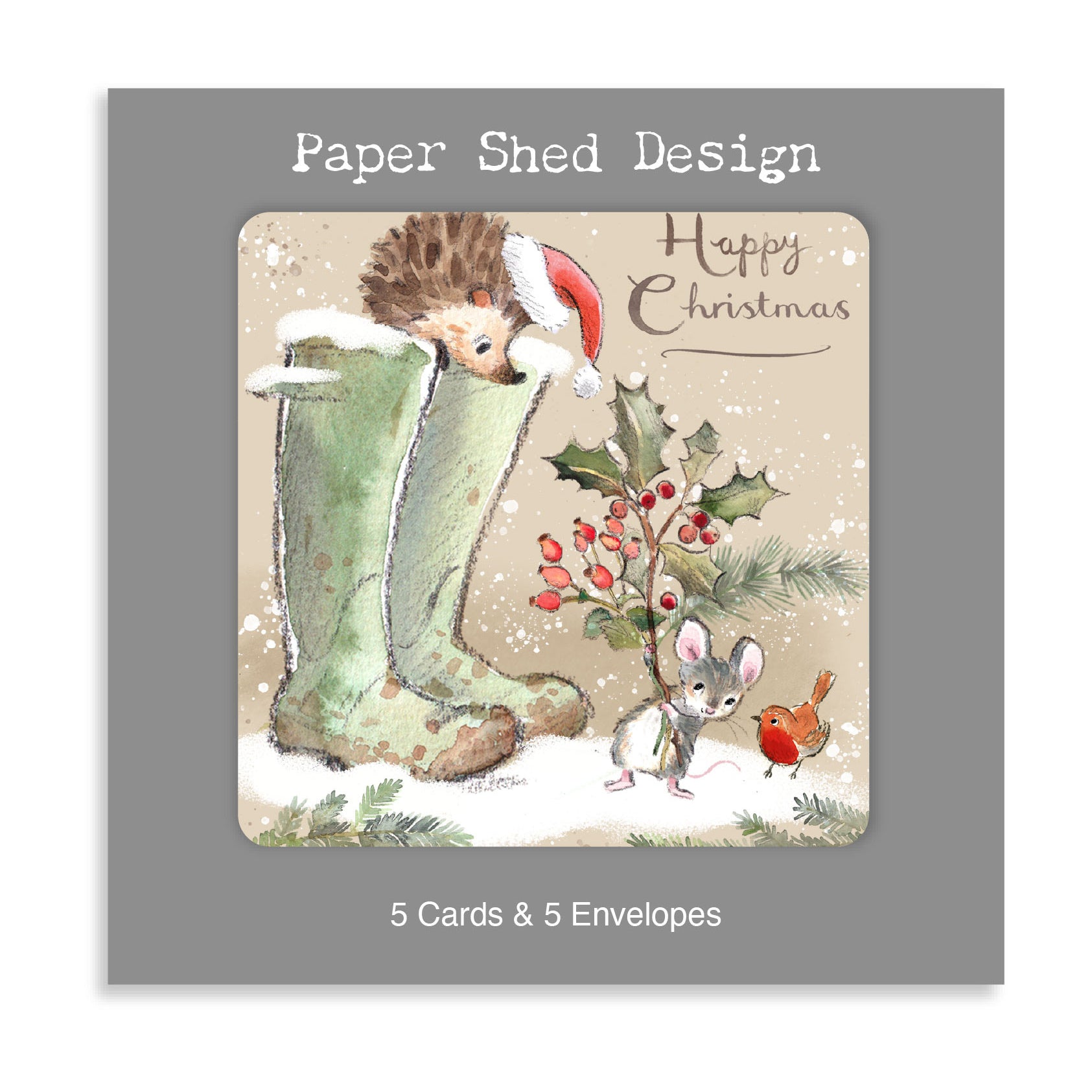 Christmas card Pack - (pack of 5) Hedgehog in boots