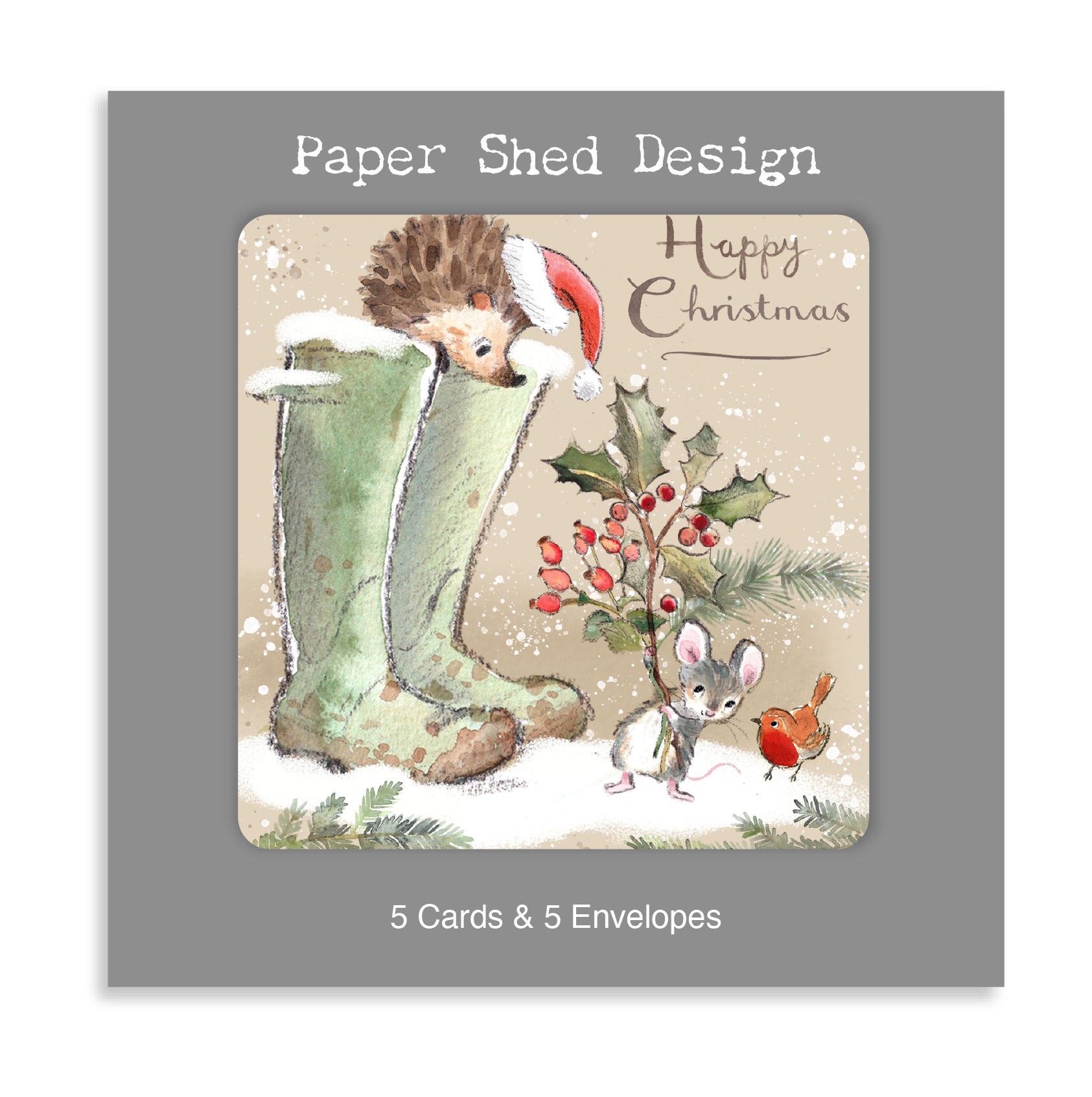Christmas card Pack - (pack of 5) Hedgehog in boots