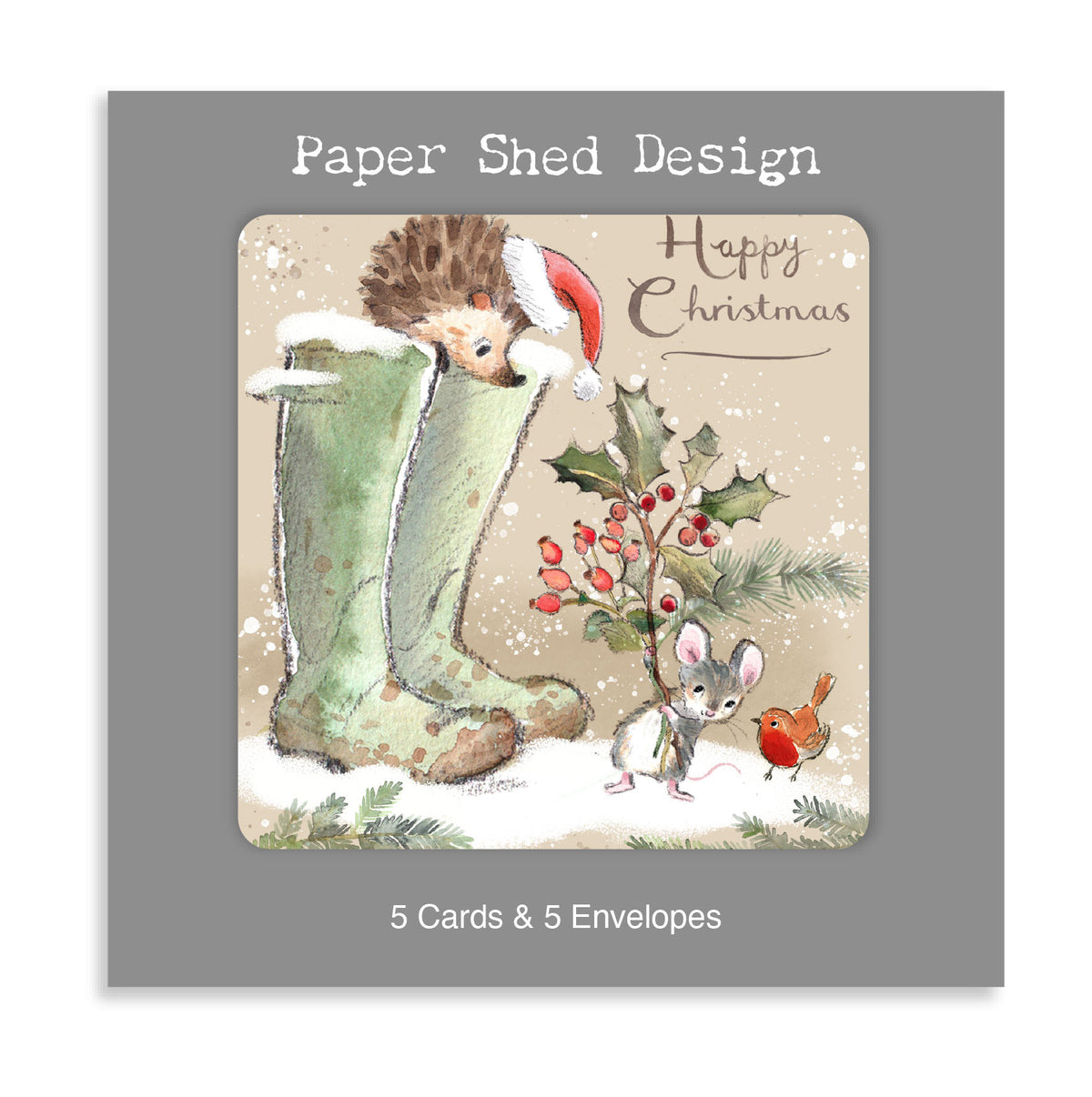 Christmas card Pack - (pack of 5) Hedgehog in boots