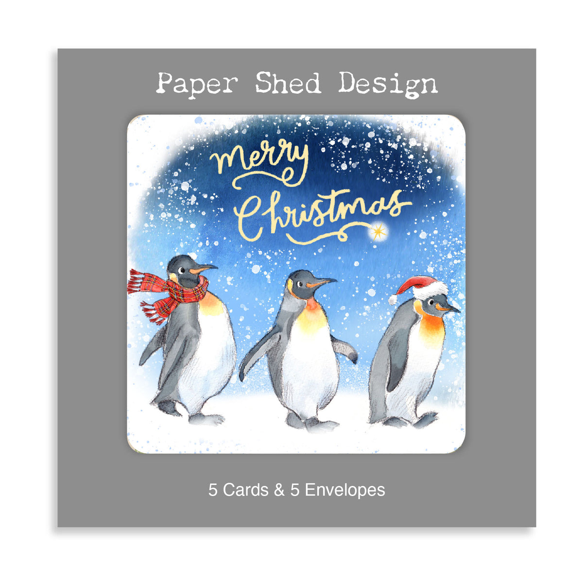 Christmas card Pack - (pack of 5) Penguins