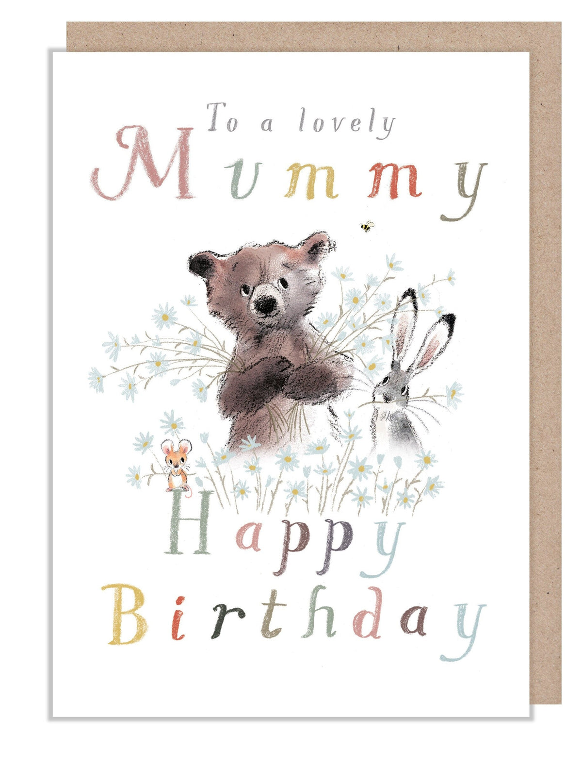 Birthday Card - Lovely Mummy - Bera, Hare and Mouse with Flowers