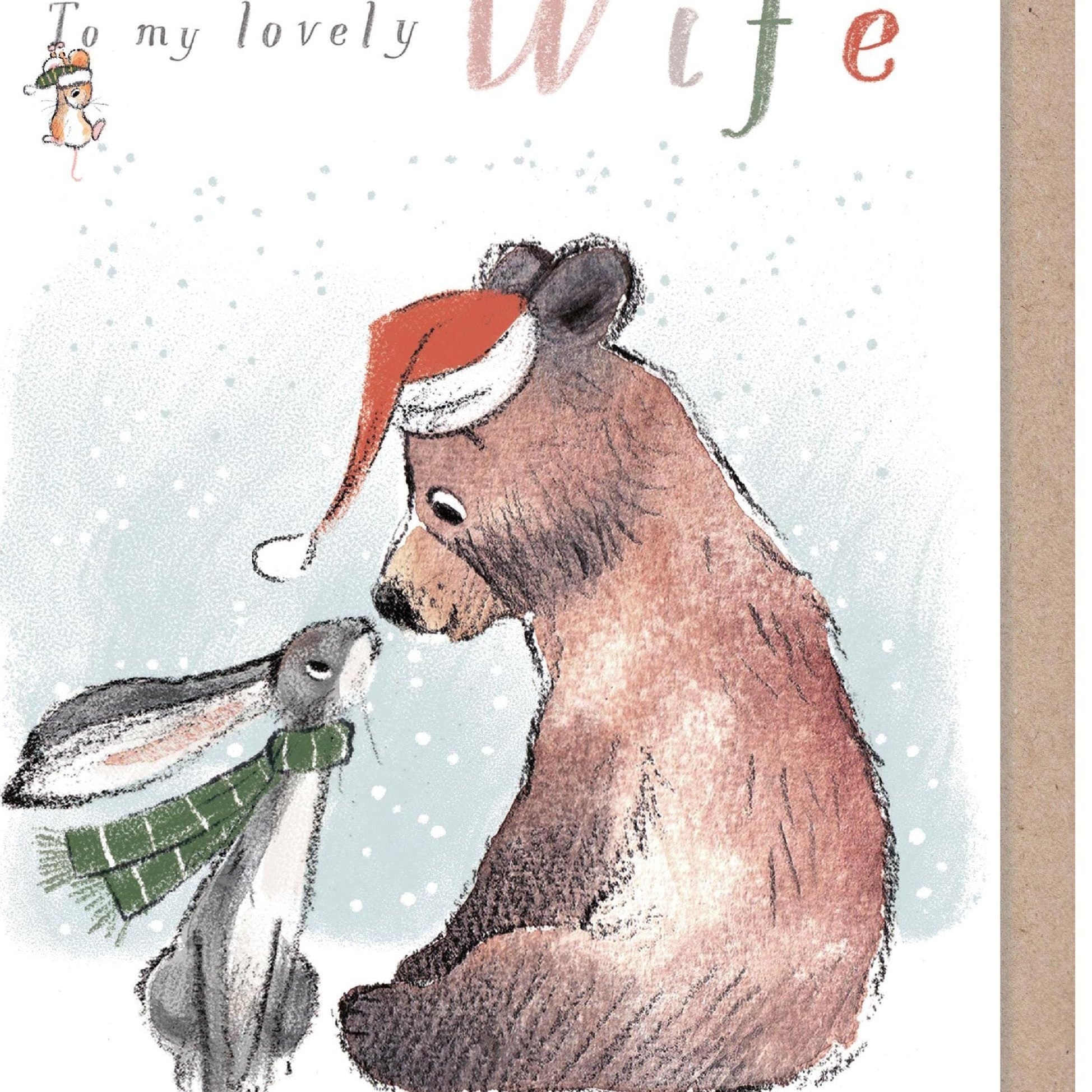 Christmas Card - Lovely Wife - Bear, Hare and Mouse