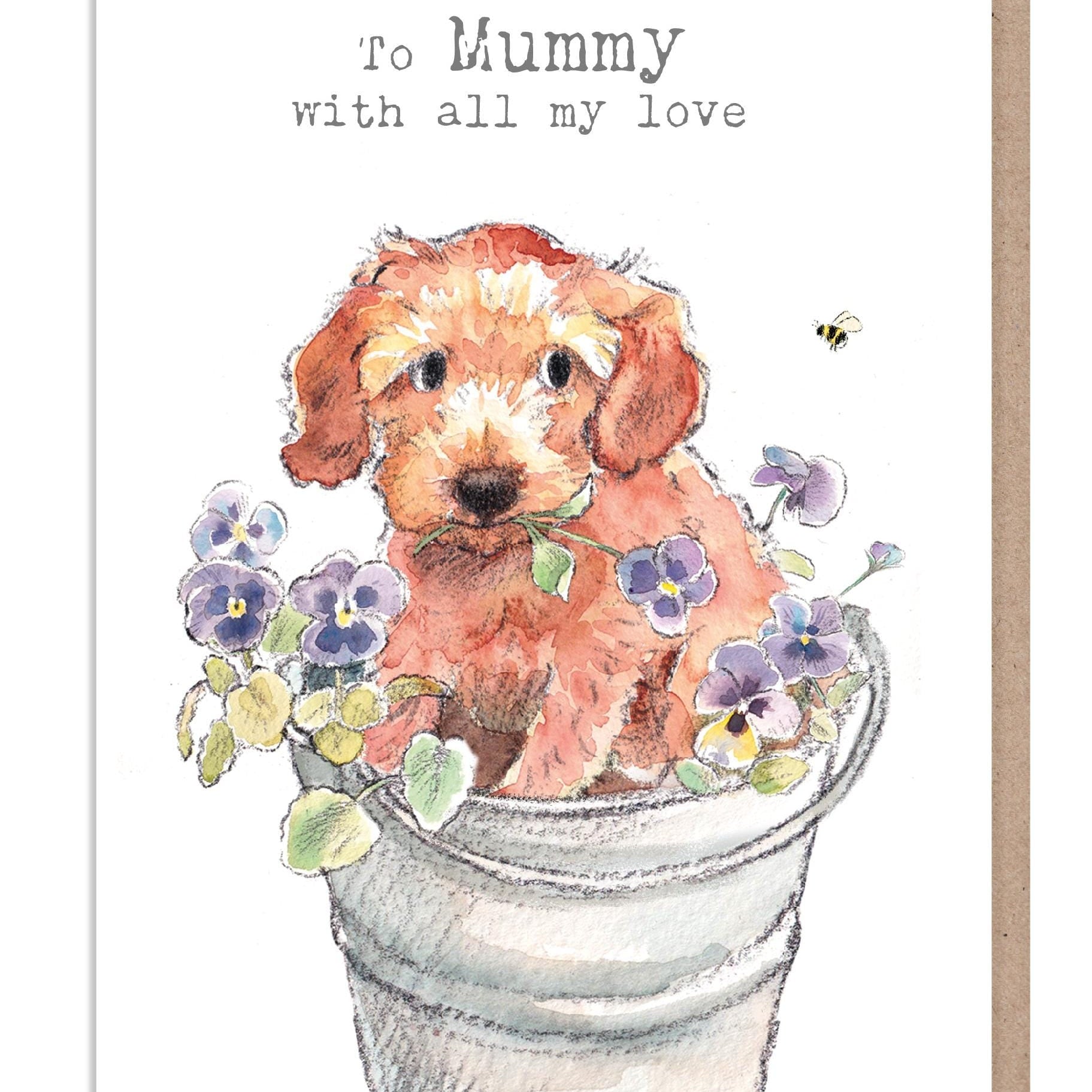 Mummy Card - with All My Love - Golden Cockapoo with Flowers in a Bucket
