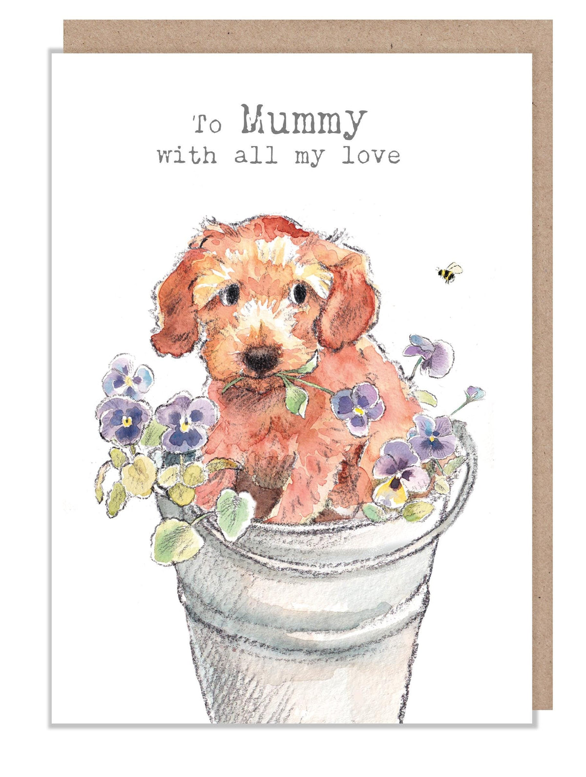 Mummy Card - with All My Love - Golden Cockapoo with Flowers in a Bucket