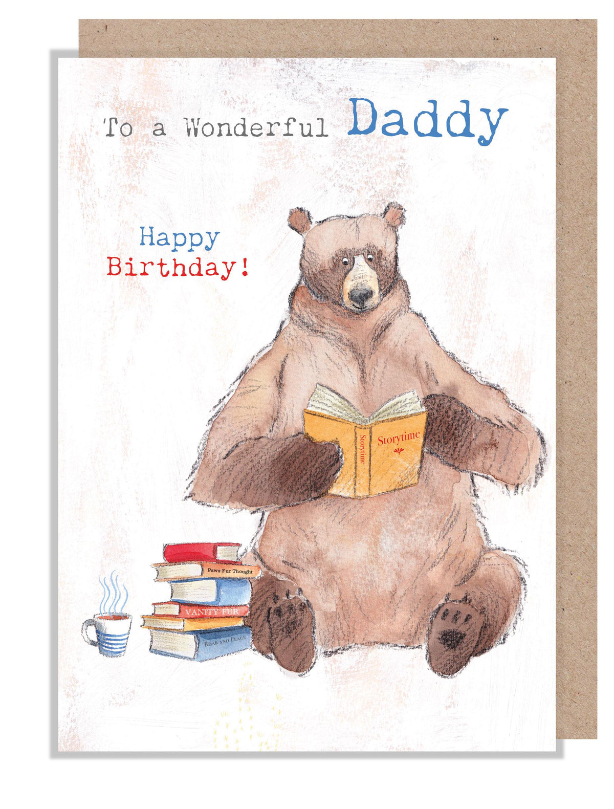 Birthday Card - Wonderful Daddy - Bear Reading Book