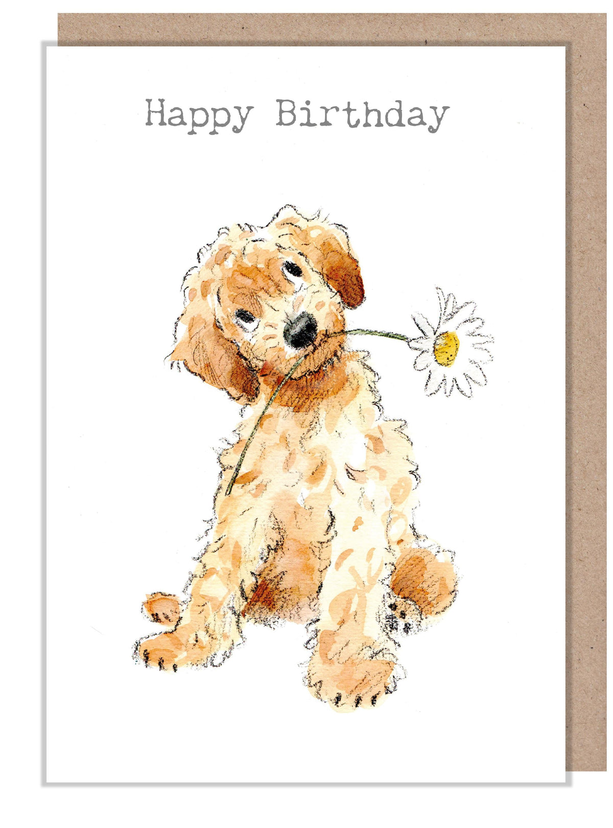 Large Greeting Card - Happy Birthday - Golden Cockapoo with Daisy