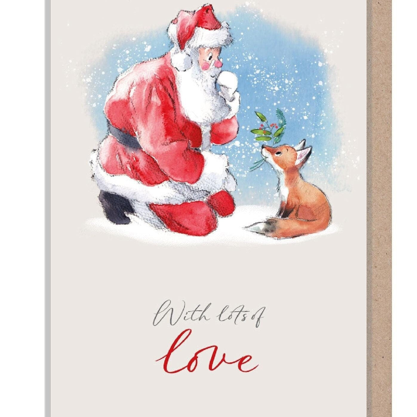 Christmas Gift Card - with Lots Of Love - Santa with Fox Cub