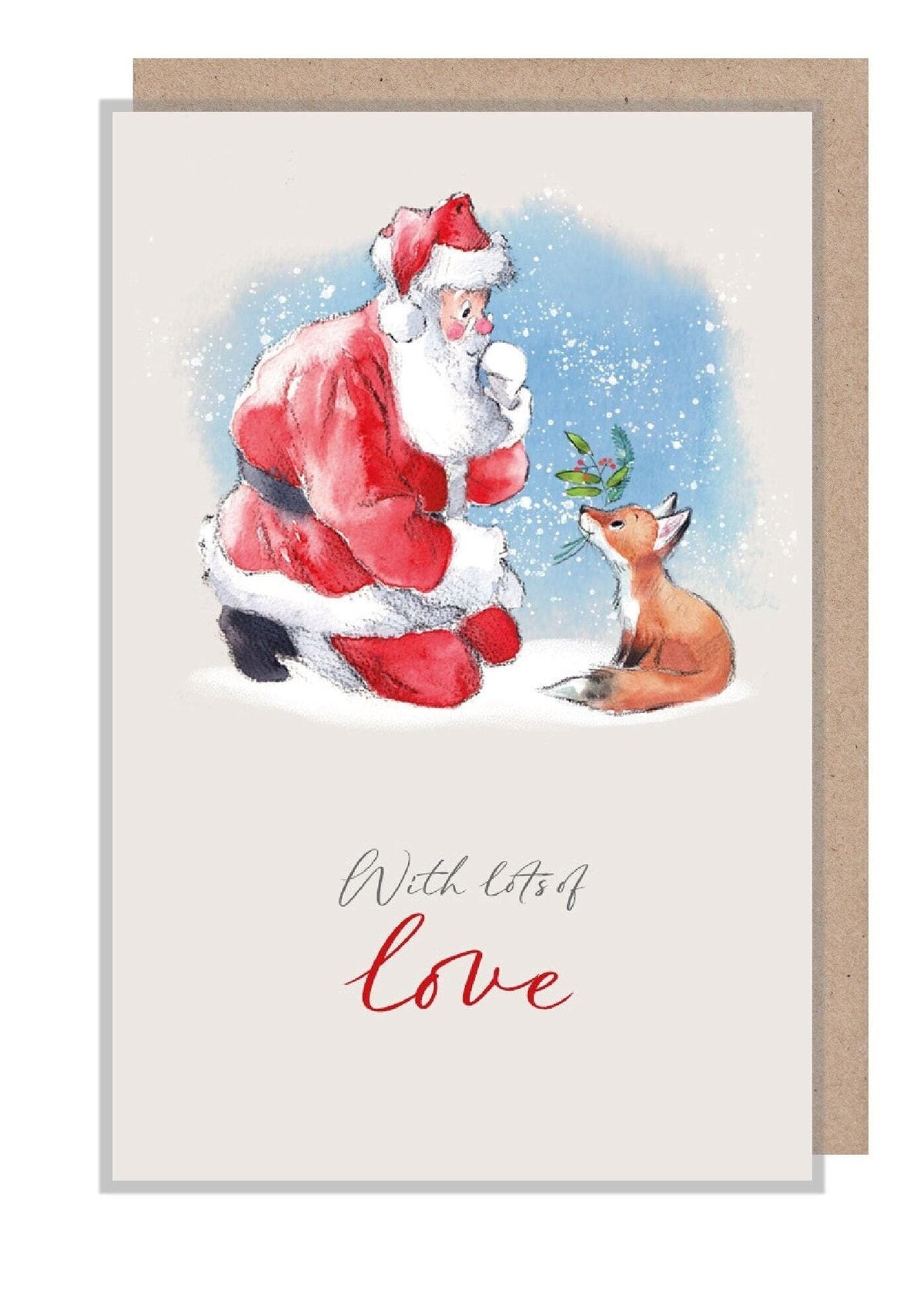 Christmas Gift Card - with Lots Of Love - Santa with Fox Cub