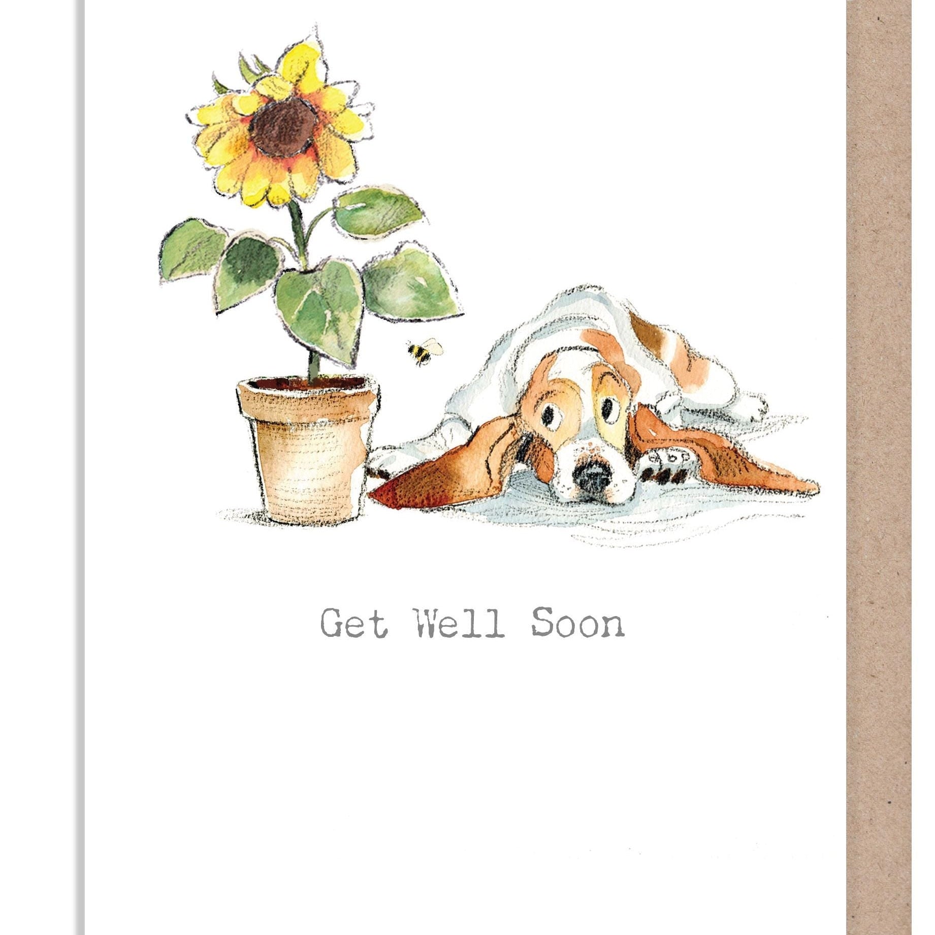 Greeting Card - Get Well Soon - Basset with Sunflower