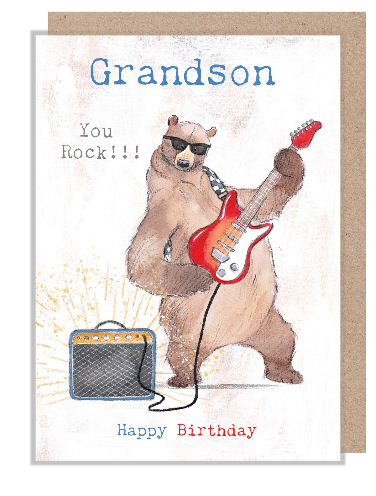 Birthday Card - Grandson - Bear with Guitar and Amplifier