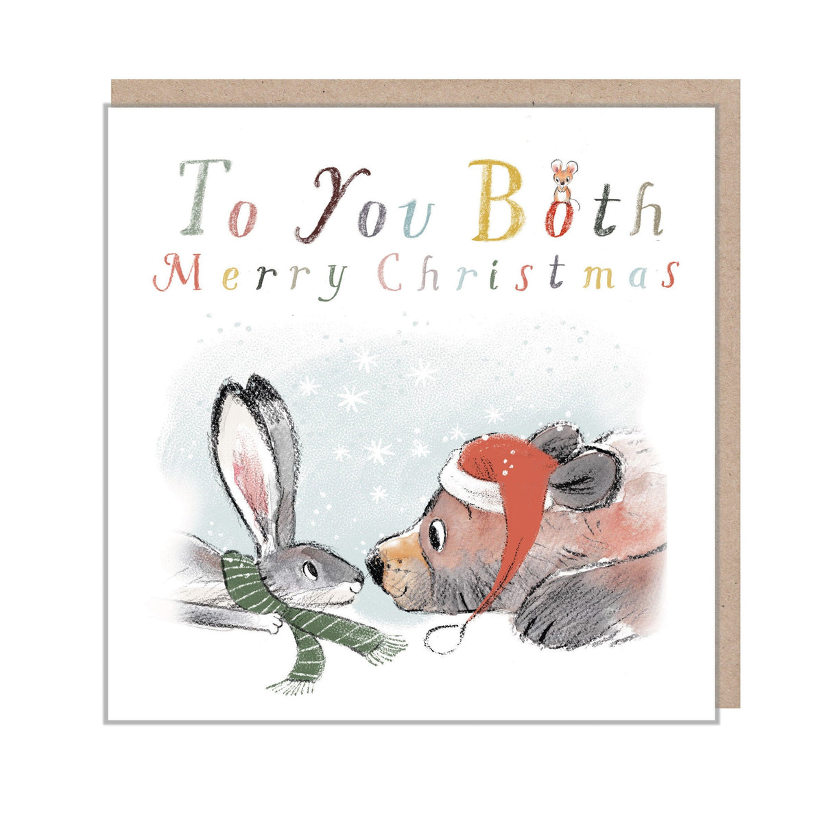 Christmas Card - to You Both - Hare and Bear Staring at Each Other.