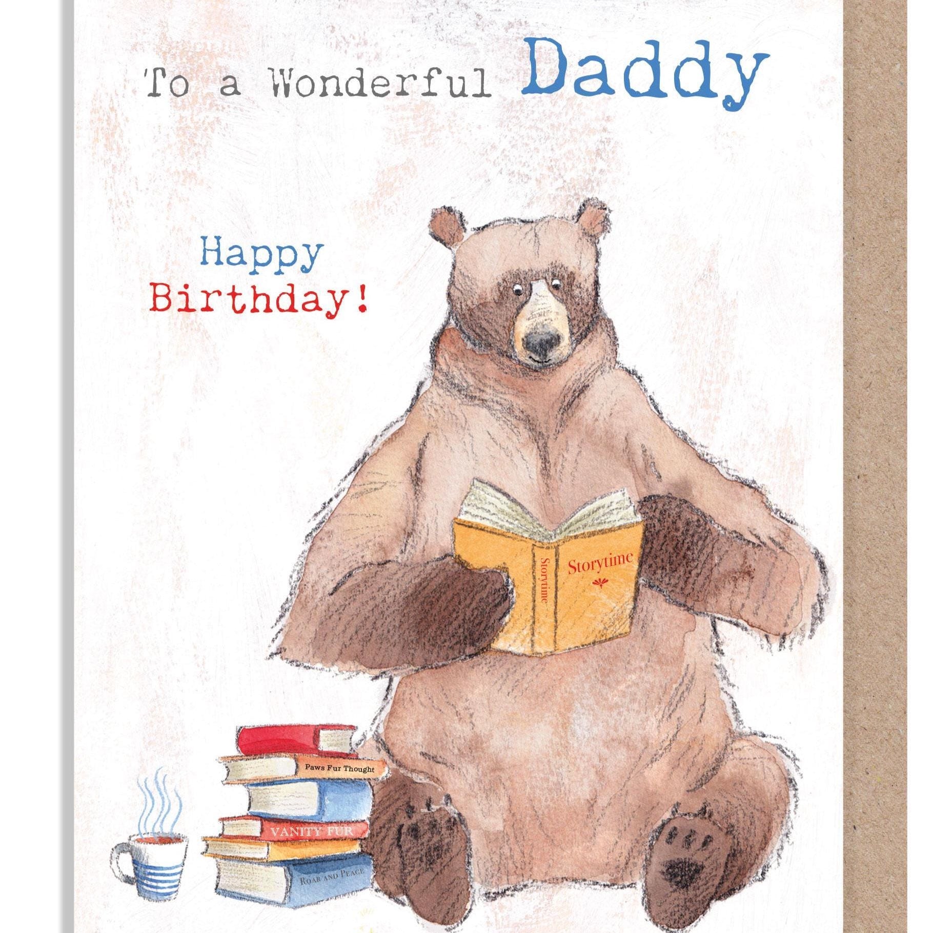 Birthday Card - Wonderful Daddy - Bear Reading Book