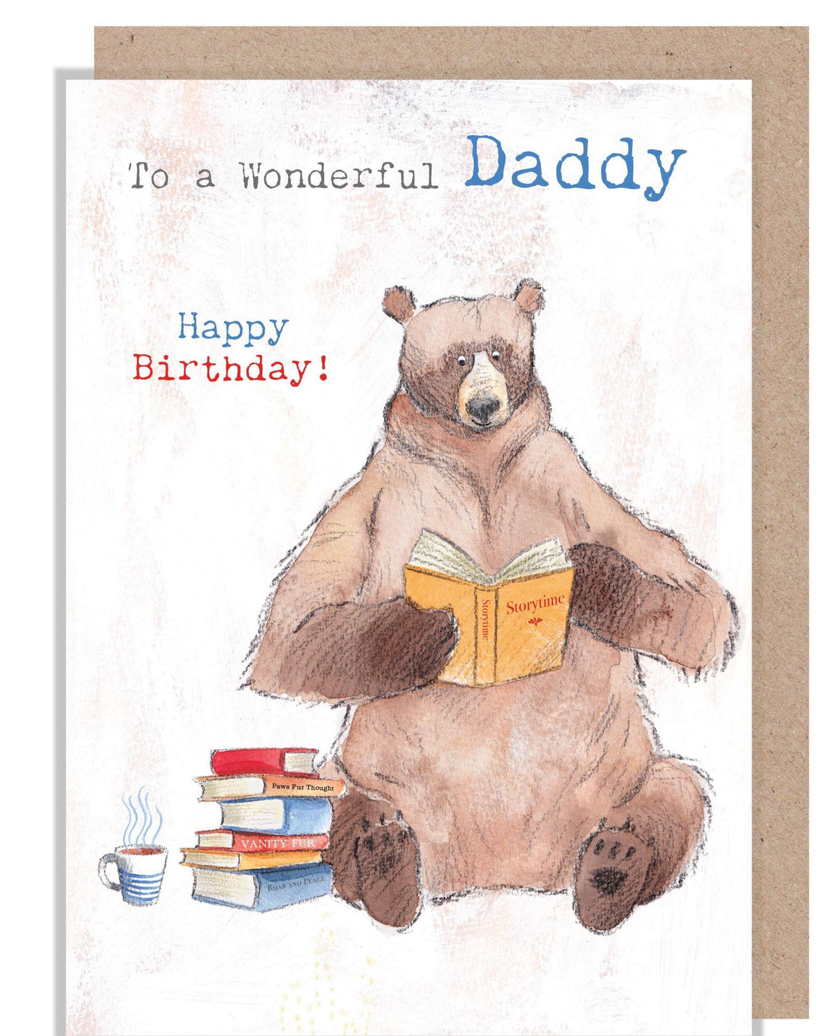Birthday Card - Wonderful Daddy - Bear Reading Book