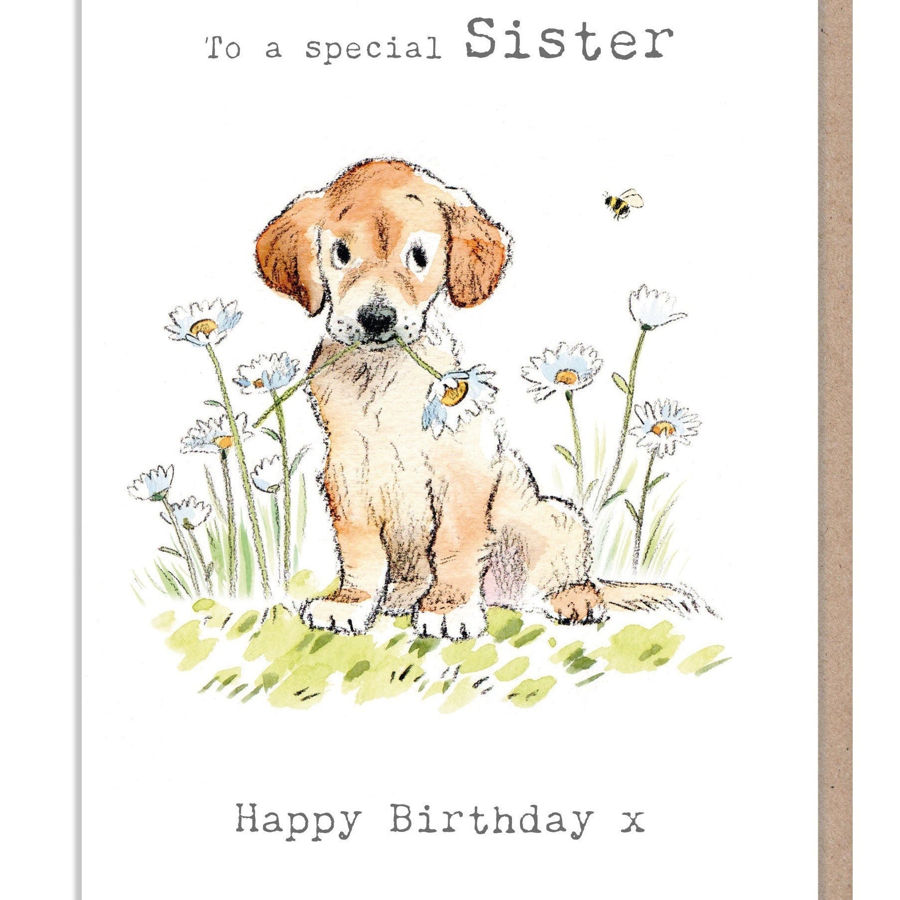 Sister Card - to a Special Sister - Golden Labrador with Daisies