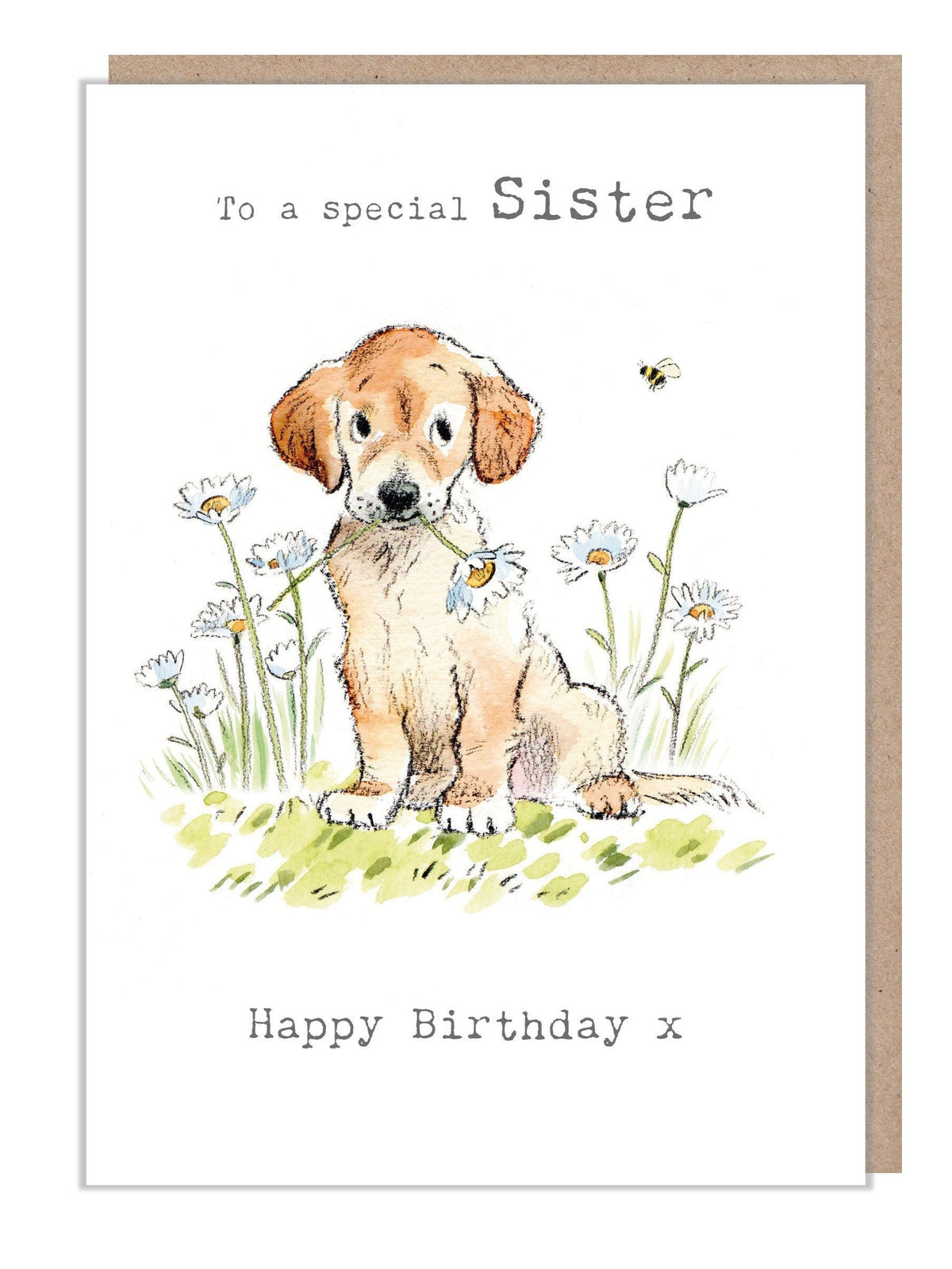 Sister Card - to a Special Sister - Golden Labrador with Daisies