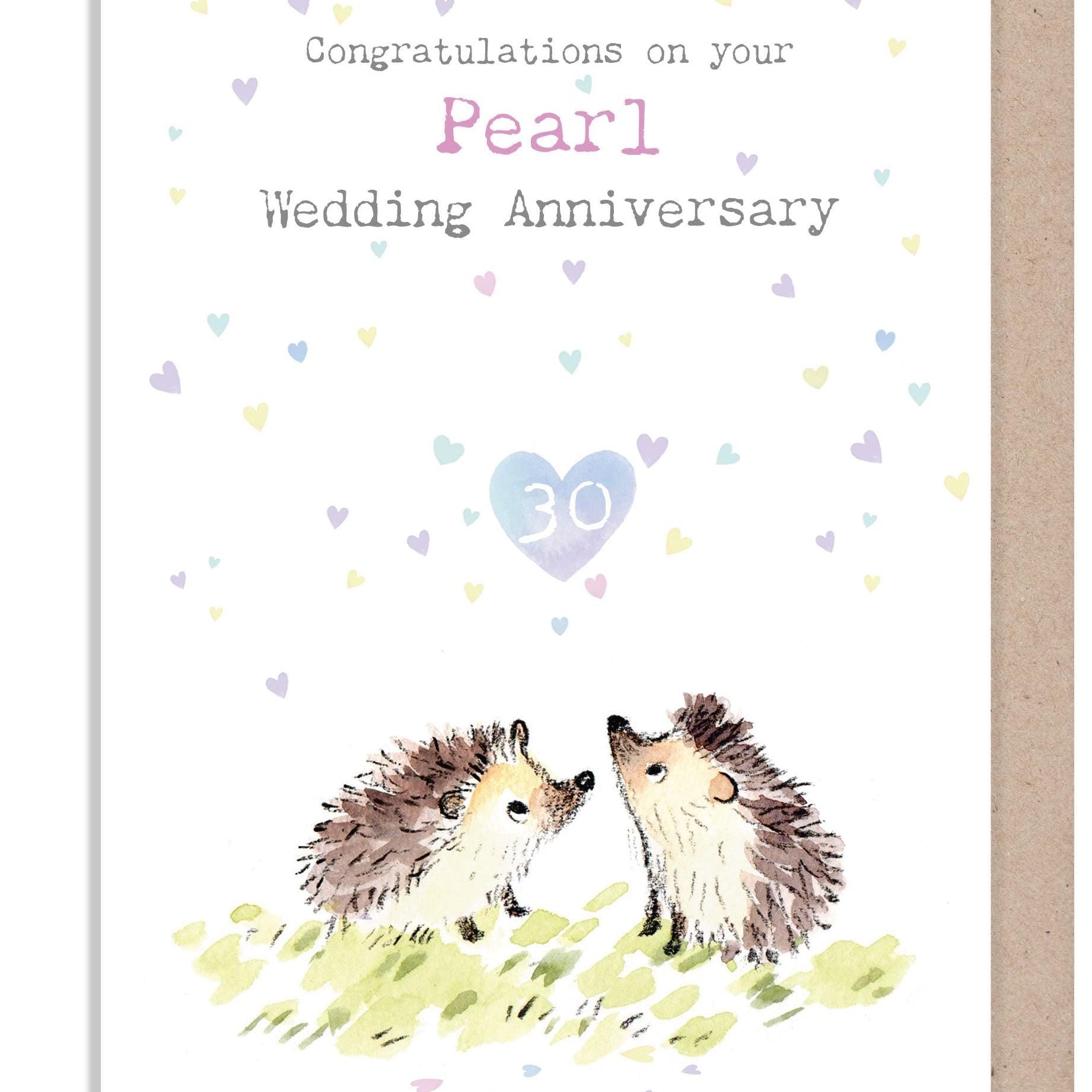 Greeting Card - Pearl Wedding Anniversary - Two Hedgehogs with Hearts