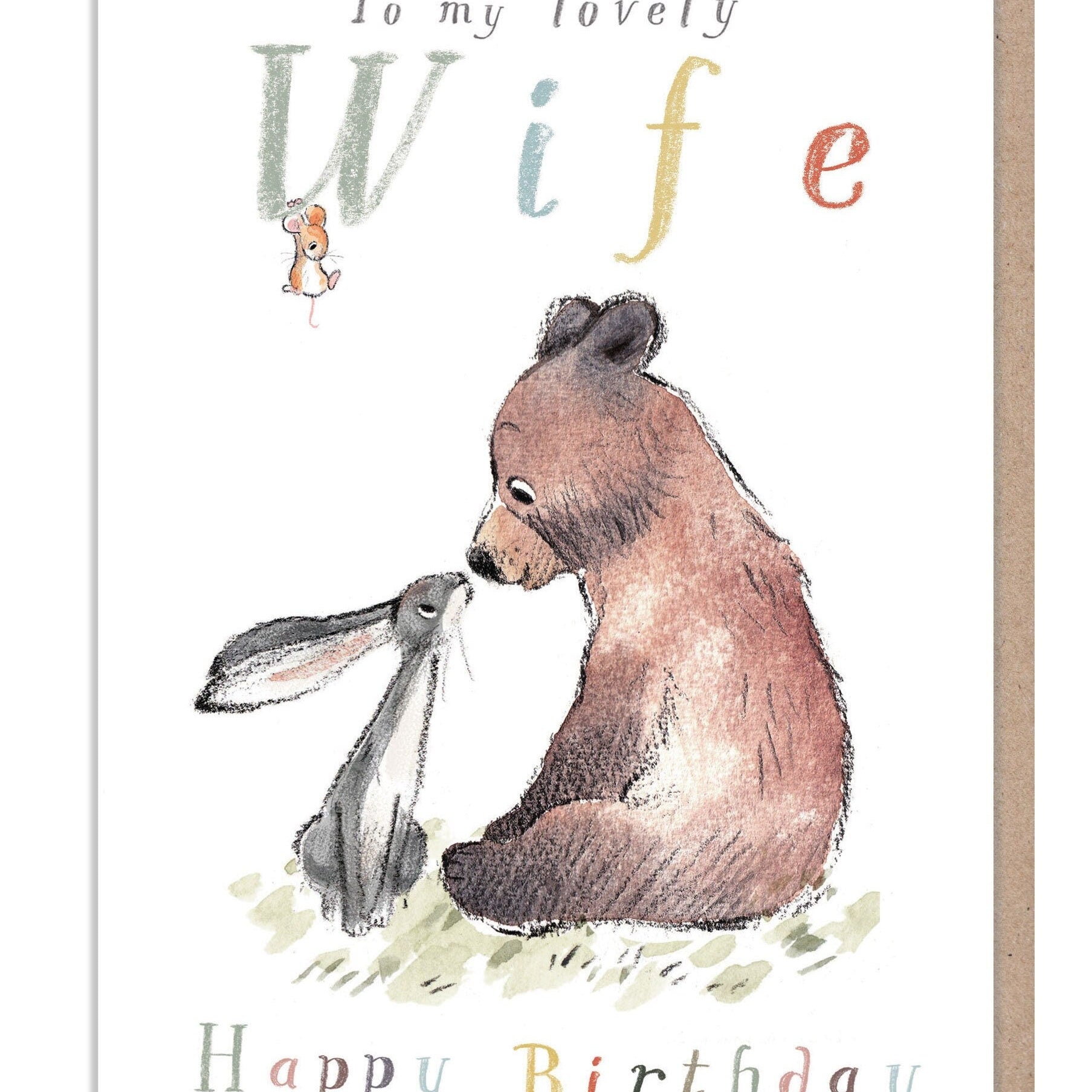 Wife Birthday Card - to My Lovely Wife - Bear, Hare and Mouse