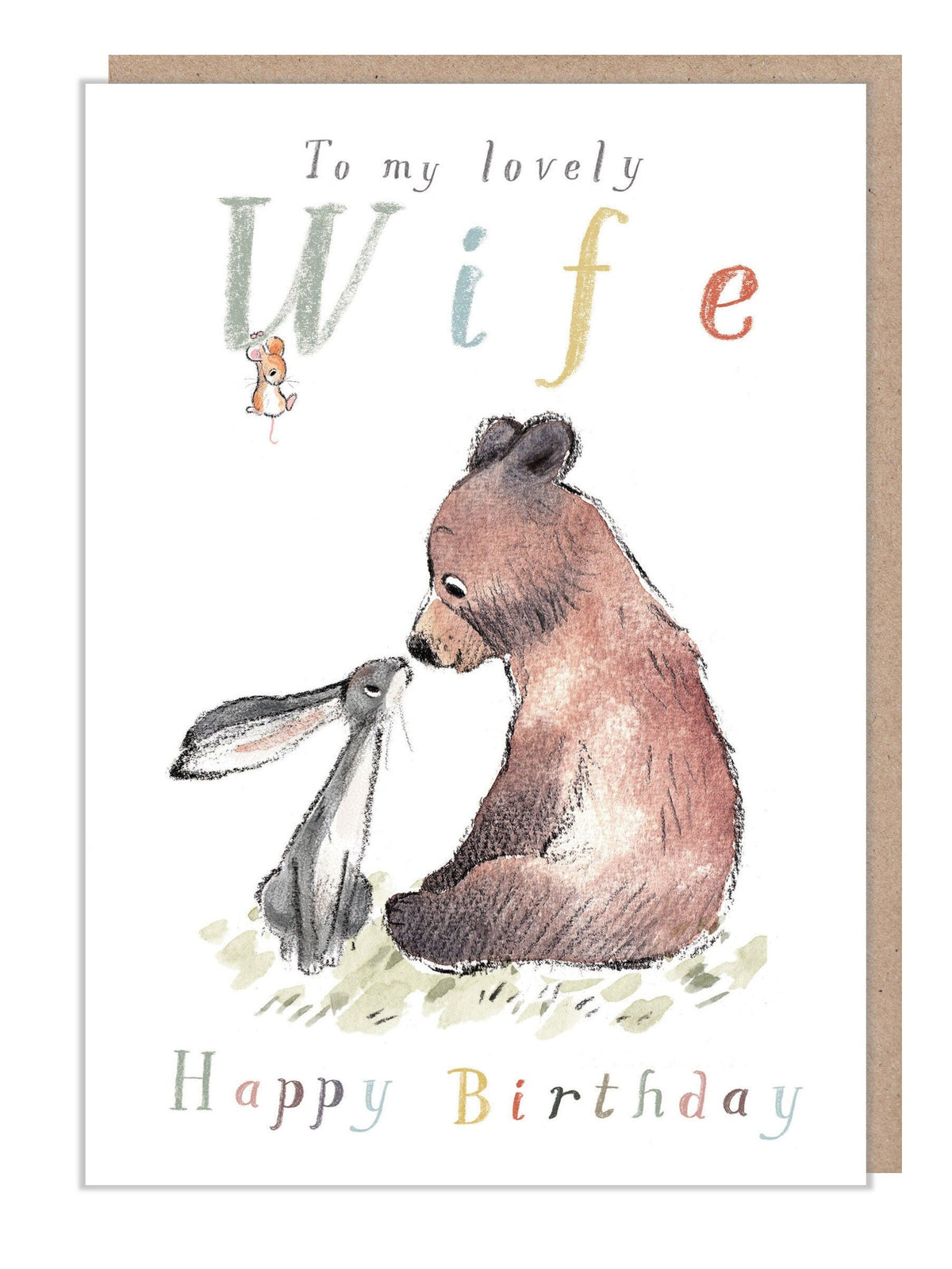 Wife Birthday Card - to My Lovely Wife - Bear, Hare and Mouse