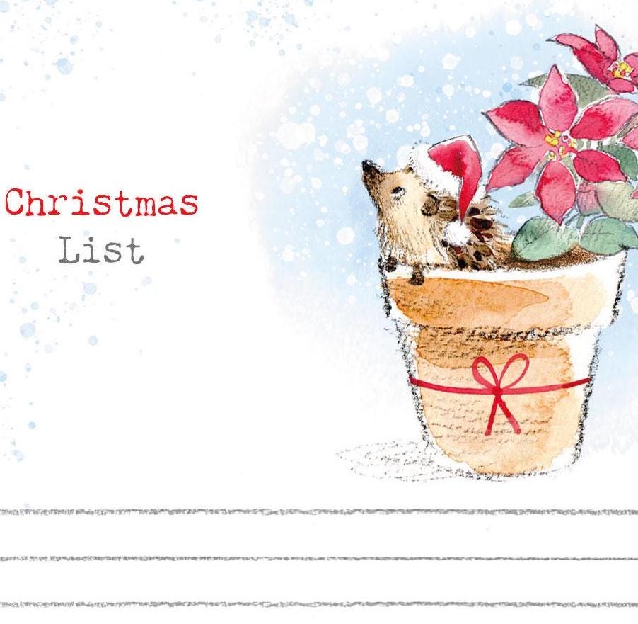 Christmas Notepad - Christmas Thoughts - Hedgehog in Flowerpot