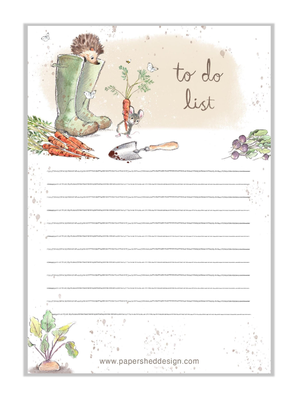Note Pad - 100 Sheets - to Do List - Hedgehog and Mouse, Green Boots and Vegetables