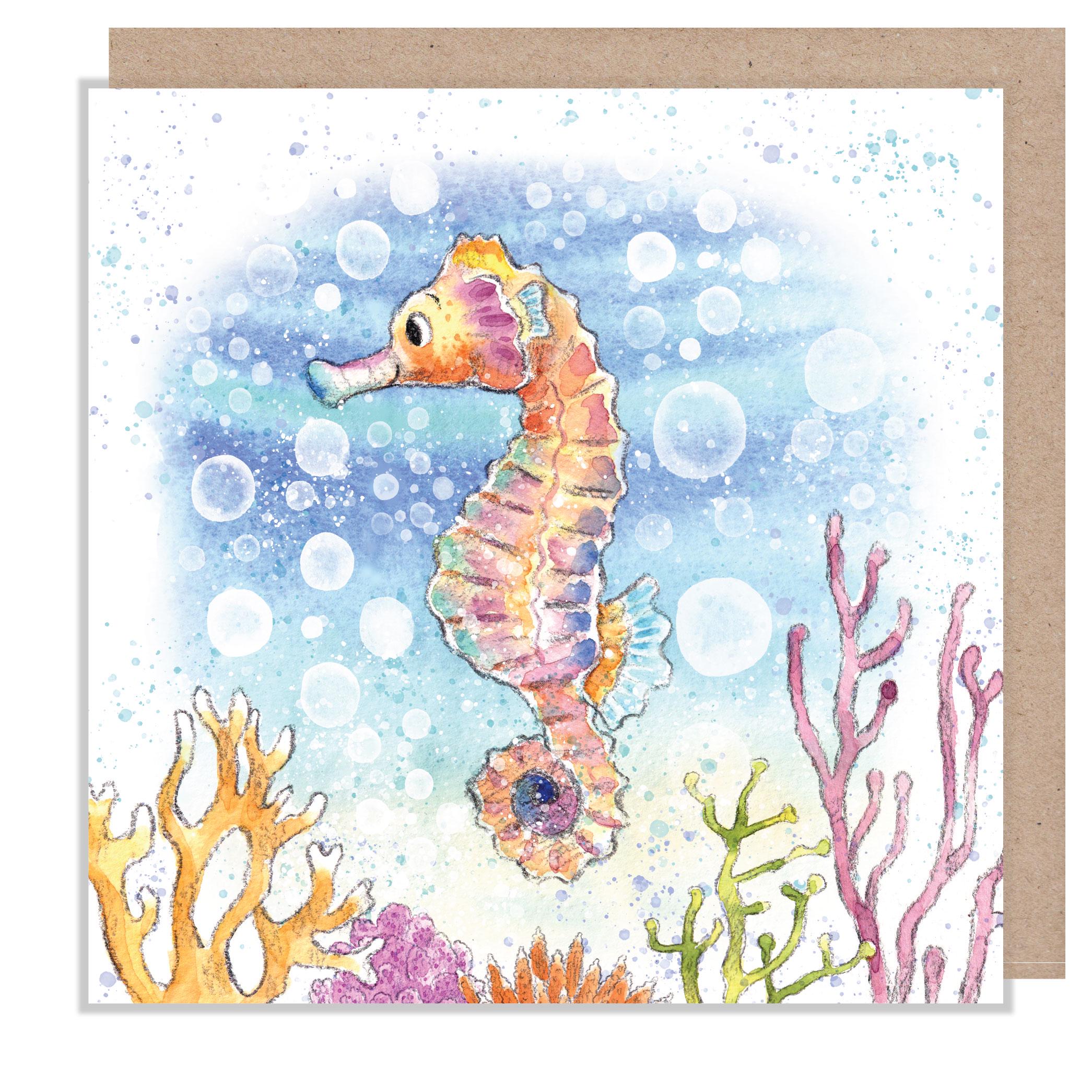 Blank Greeting Card - Seahorse with Coral