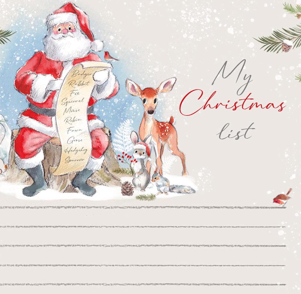Christmas Notepad - My Christmas List - Santa with List and Animals