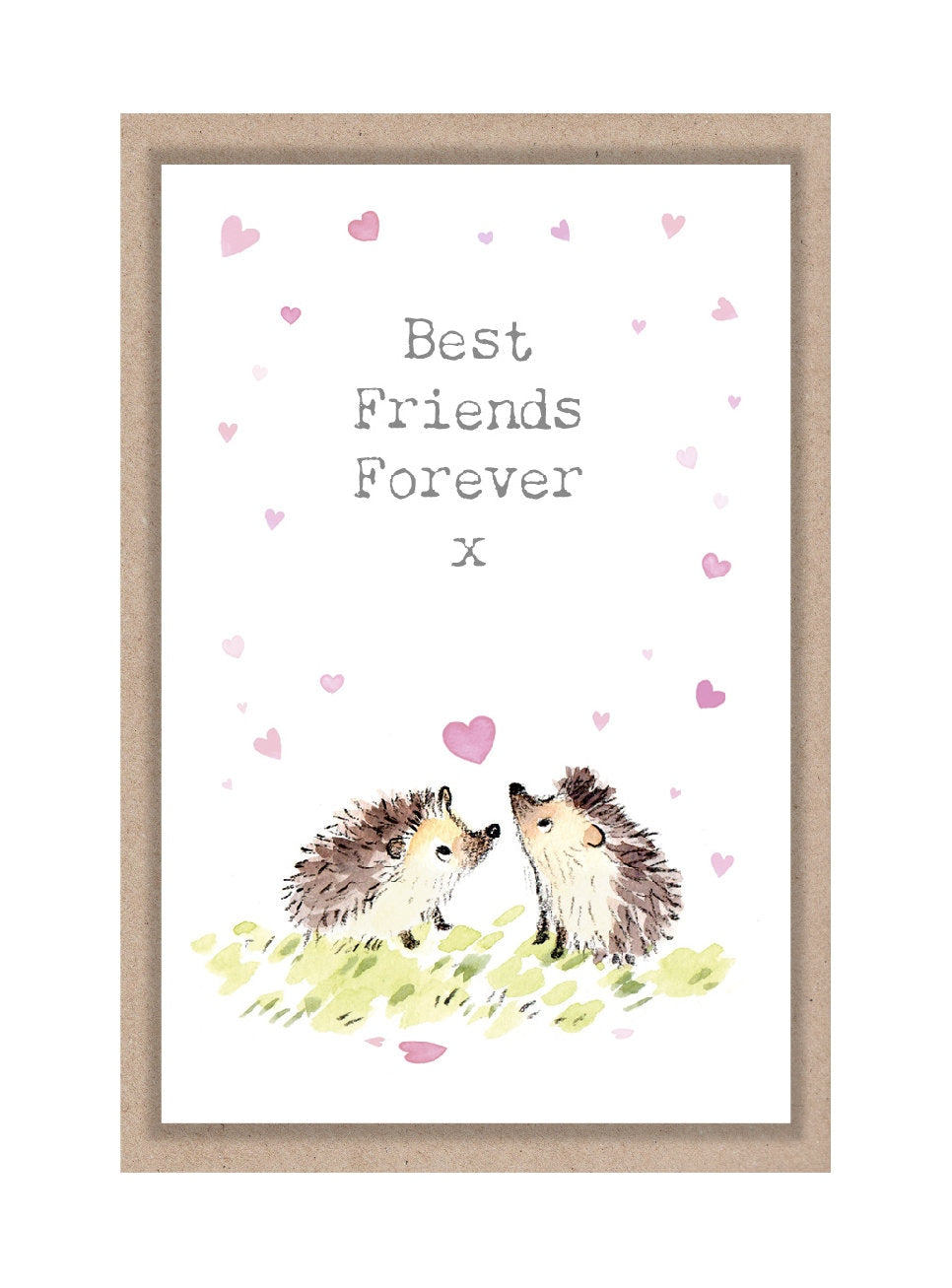 Sentiment Card - Best Friends Forever - 2 Hedgehogs with Pink Hearts