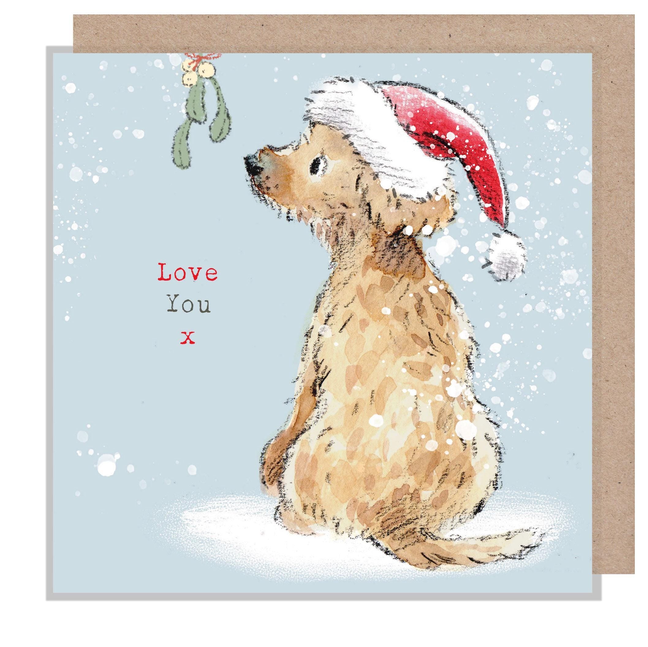 Love You Christmas Card - Cockapoo with Mistletoe