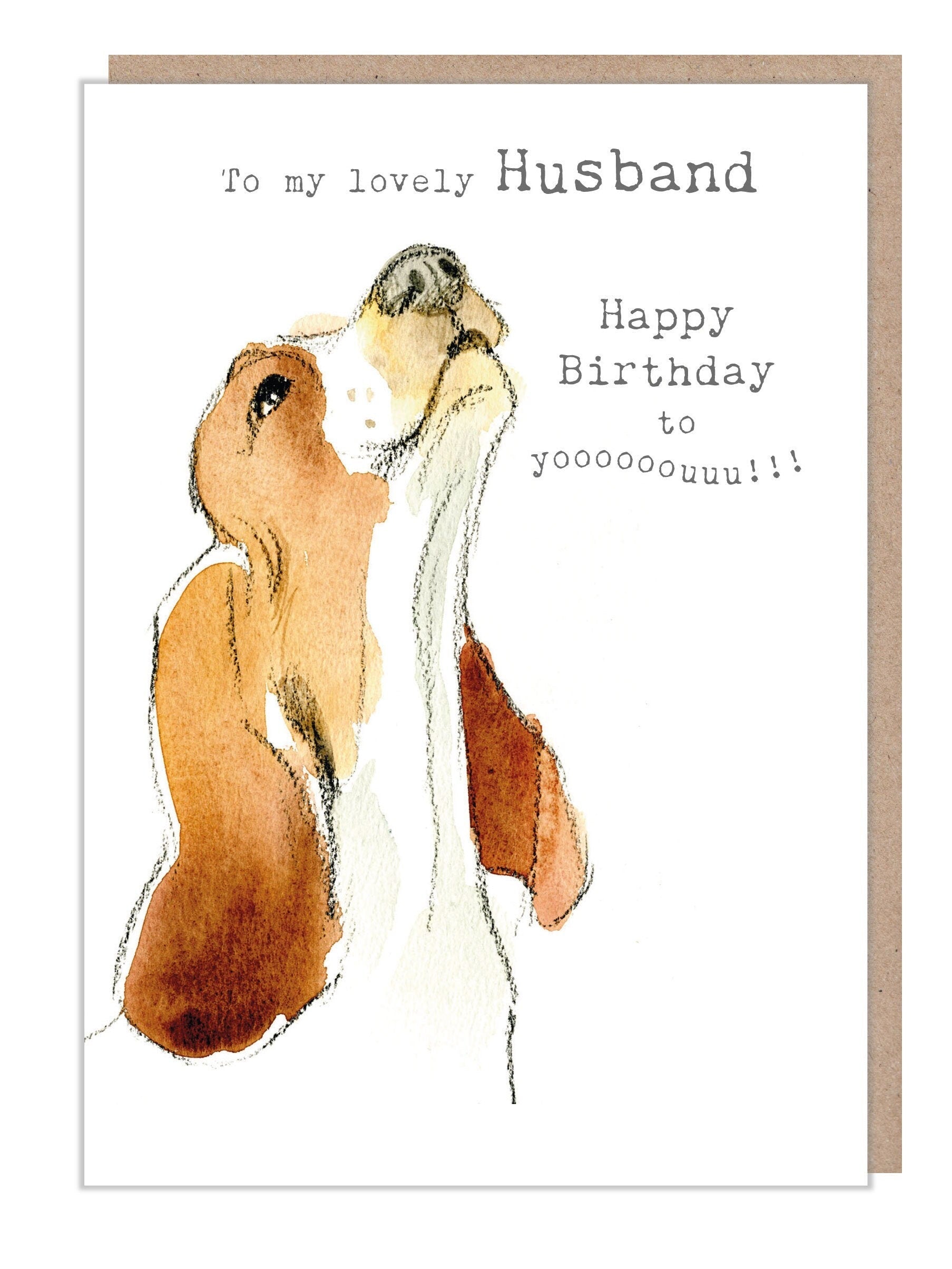 Husband Birthday Card - to My Lovely Husband - Howling Dog - Basset Hound