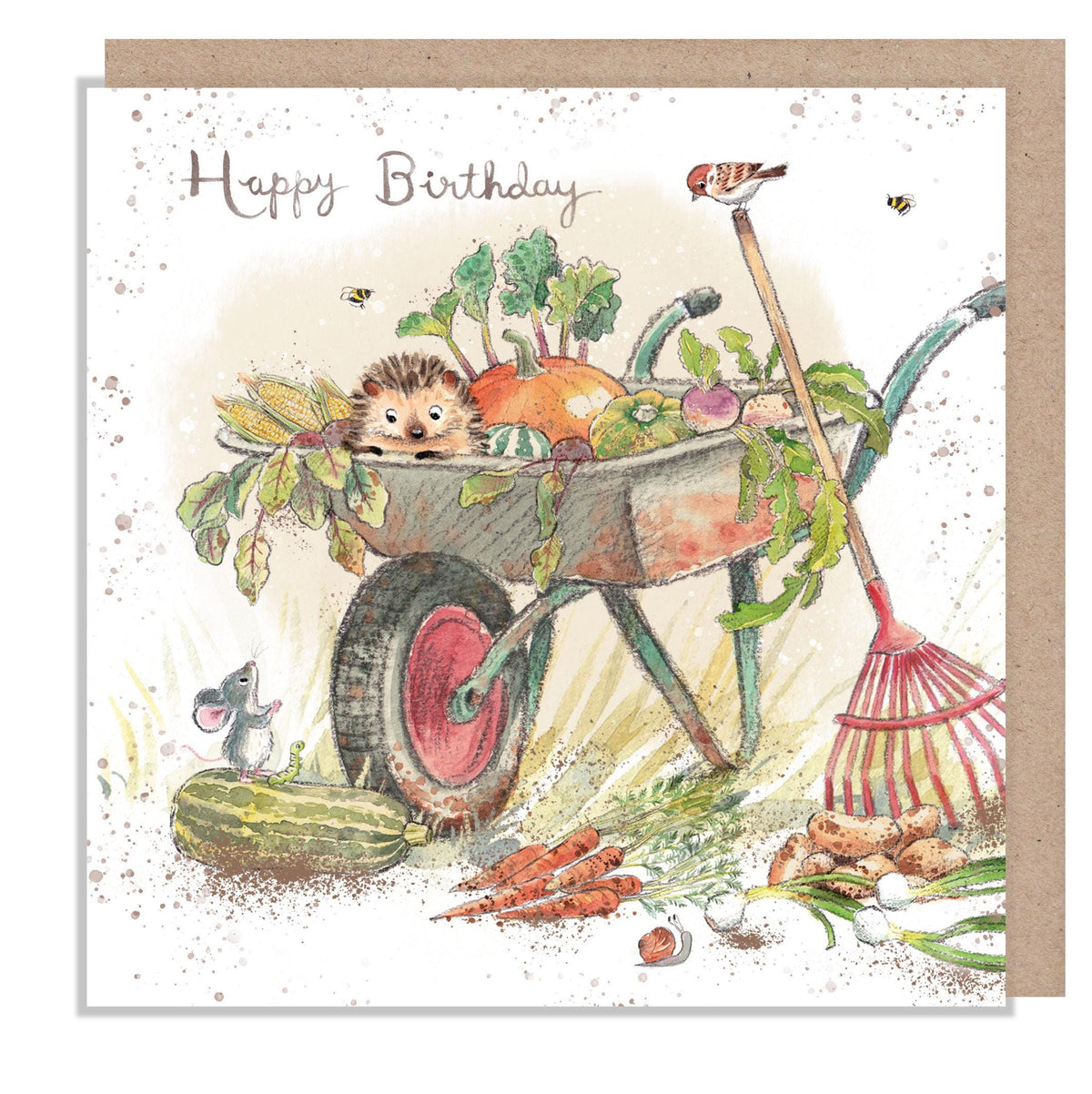 Birthday Card - Blank - Hedgehog and Mouse with Wheelbarrow
